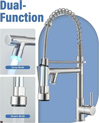 Miniatura 10 de NeierThodore Pulverizador de grifo de cocina desplegable comercial con LED de una sola manija grifo de fregadero de resorte con rociador de bloqueo
