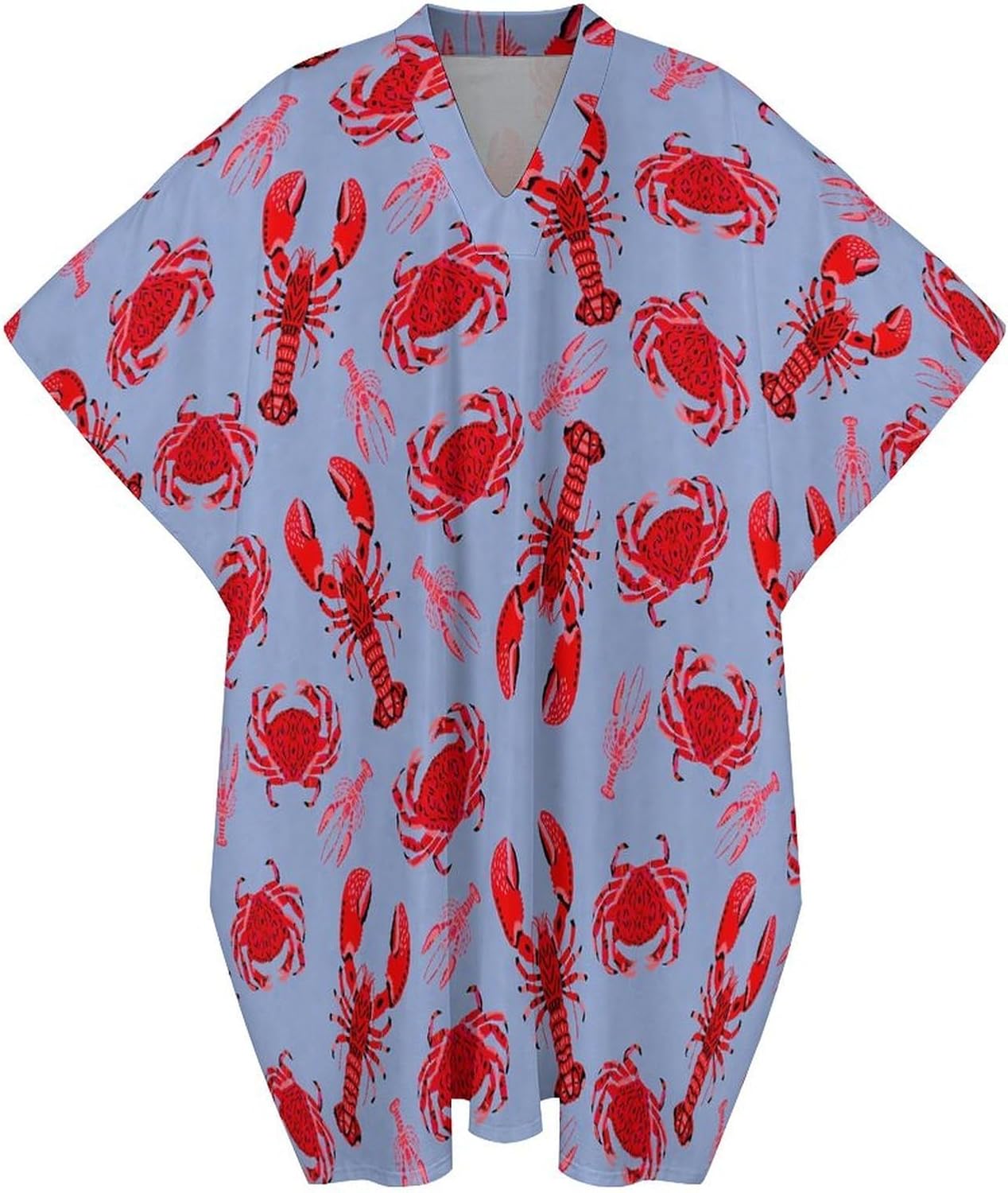 Red Lobster Crab Pattern Men's Kaftan Thobe V-Neck Long Gown Loose Robe