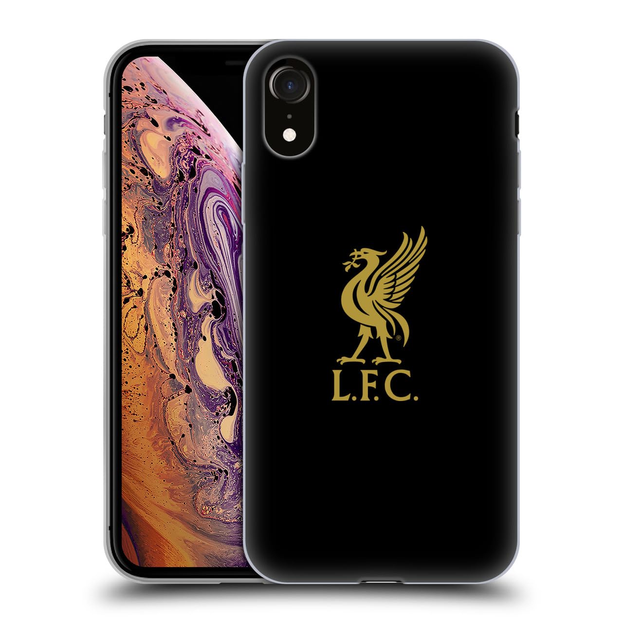 Head Case Designs Schutzhülle für Apple iPhone XR (offizielles Liverpool Football Club) Goldlogo auf schwarzem Lebervogel