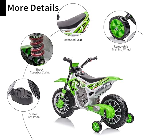 Miniatura 5 de AOKOY Motocicleta eléctrica para niños de 12 V con batería eléctrica para niños, juguete de montar motocicleta eléctrica recargable con ruedas de