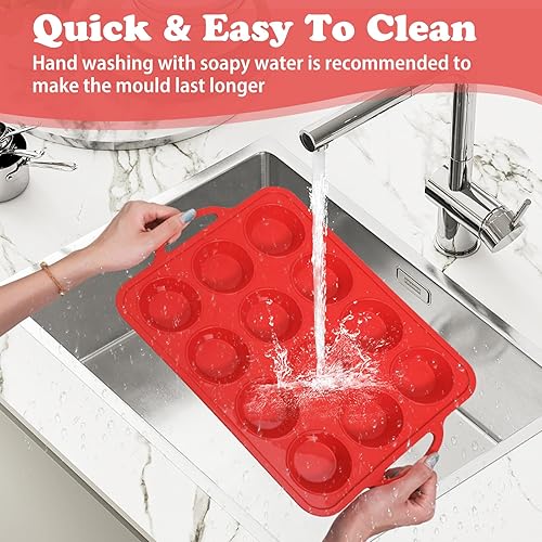 Miniatura 9 de Paquete de 2 moldes de silicona para magdalenas con marco de metal, molde de silicona regular antiadherente con asas, 12 tazas, bandeja de silicona