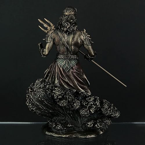 Miniatura 3 de Veronese Design 8 pulgadas de alto Poseidón gobernante del mar sosteniendo Tridente de pie en onda, estatua de resina fundida en frío, escultura con