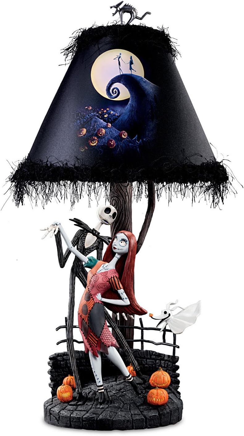 The Bradford Exchange Disney The Nightmare Before Christmas Moonlight Table Lamp, Jack and Sally Design, 20 inches, Blue Light