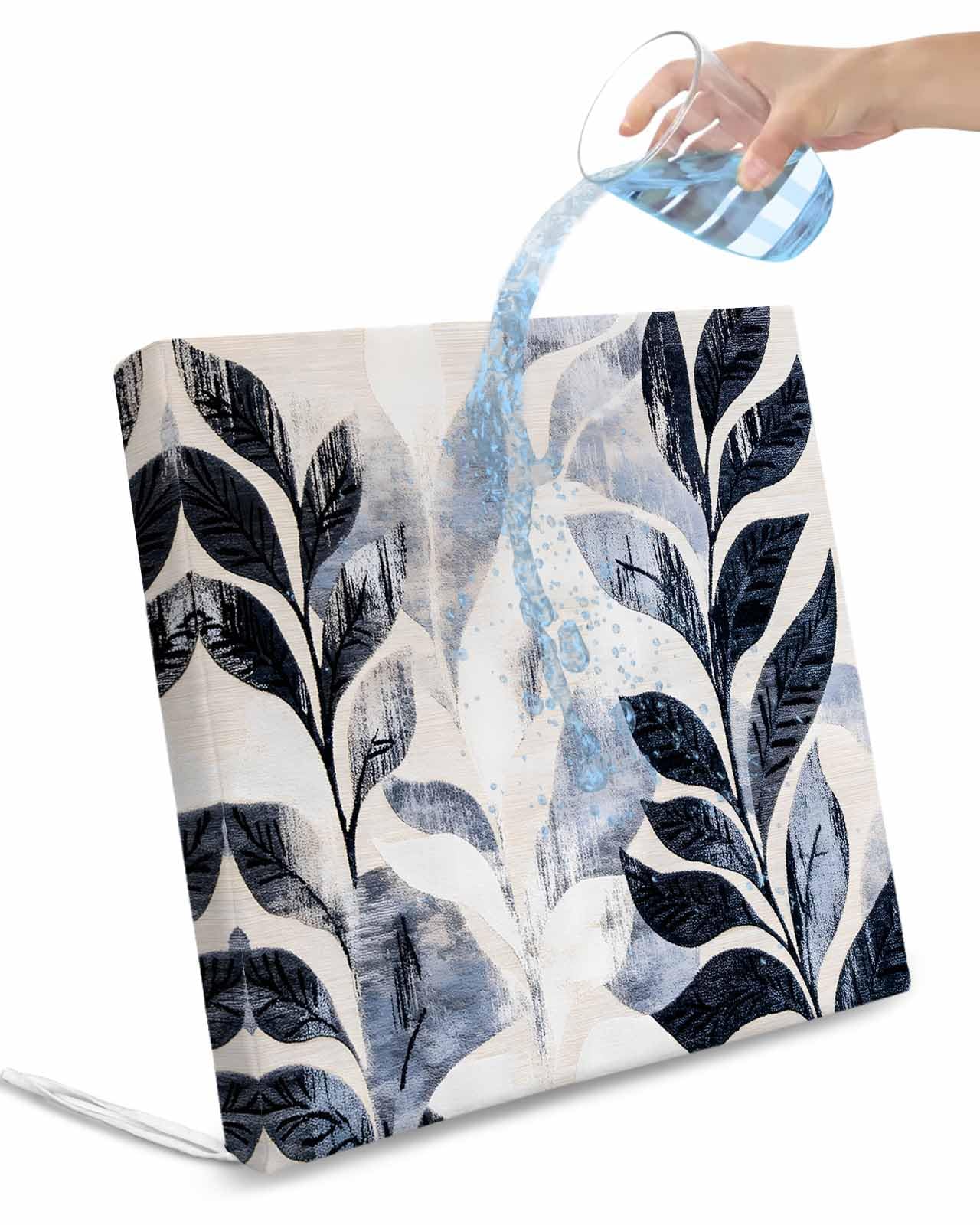 2 Pack Vintage Navy Blue Botanical Waterproof Cushion Covers with Ties, Outdoor Patio Chaise Lounge Chair Seat Cushion Slip Covers Replacement(Only Cover) Tropical Leaves Modernism 22