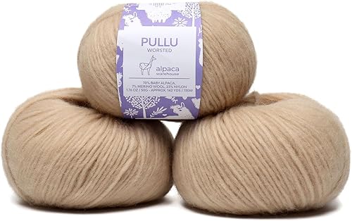 Pullu - Juego de 3 madejas de lana merina de alpaca bebé (5.23 onzas), peso peinado, procedente directamente de Perú, celestial, suave y perfecto