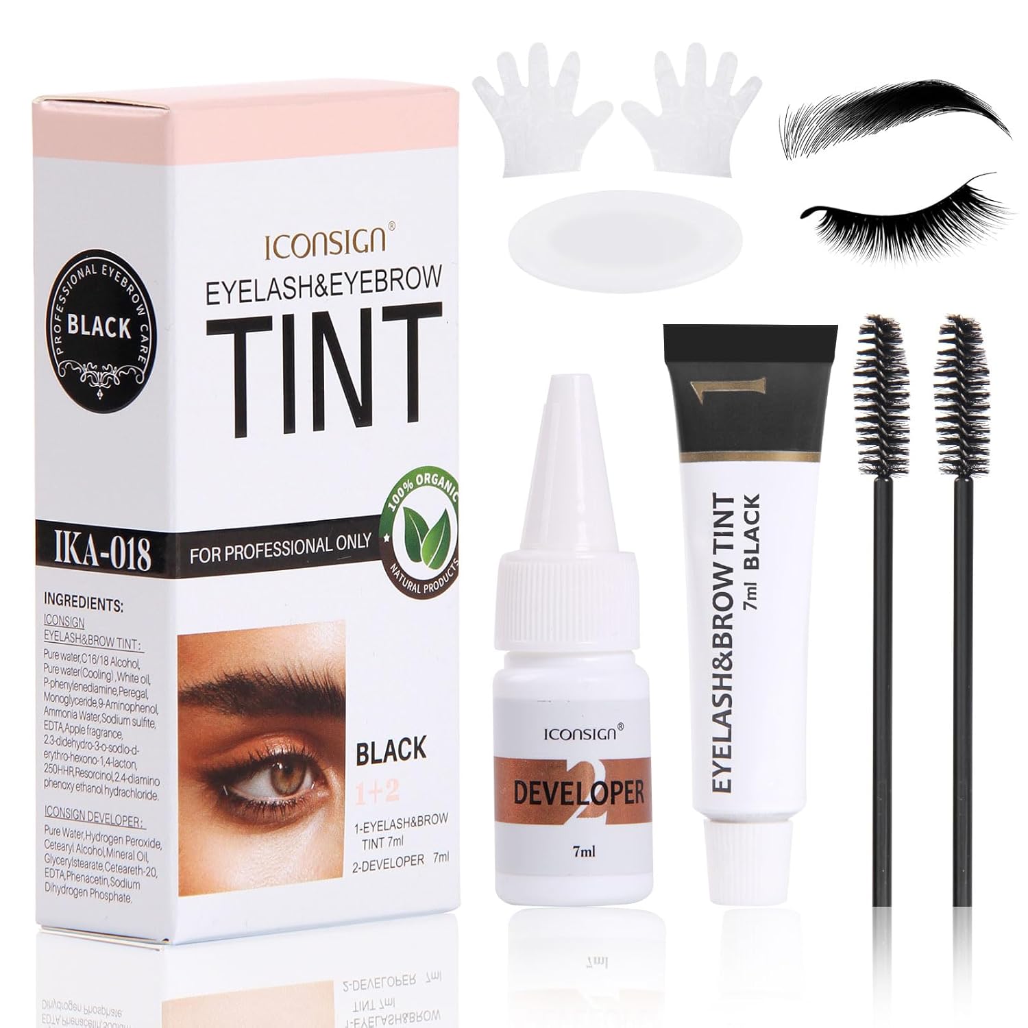 Natural Lash Color Kit, 2 in 1 Professional Black Lash & Brow Color Kit, Instant Bushy Eyelash & Eyebrow Kit Lasting, Safe & Easy DIY Brow Coloring, Black