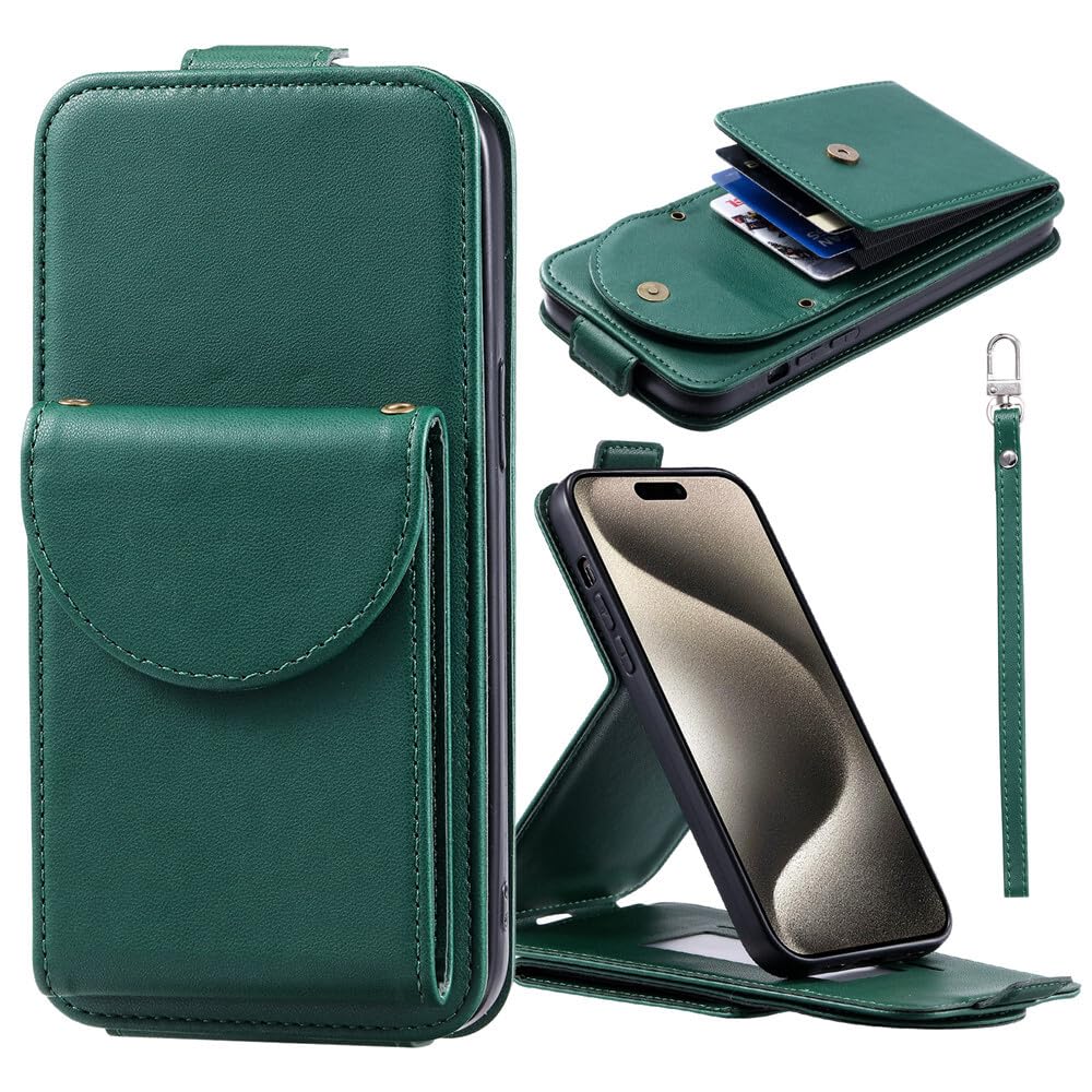 Generic Compatible avec iPhone SE (3e génération) (Couleur : vert foncé) Étui portefeuille en cuir avec sangle à rabat