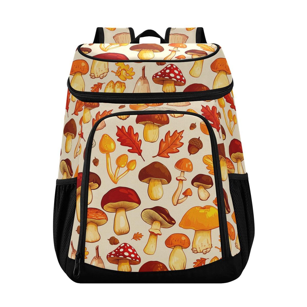 Autumn Mushroom Beige Cooler Backpack Leakproof Insulated Lunch Cooler Bag 30 Cans Camping Backpacks for Men Women