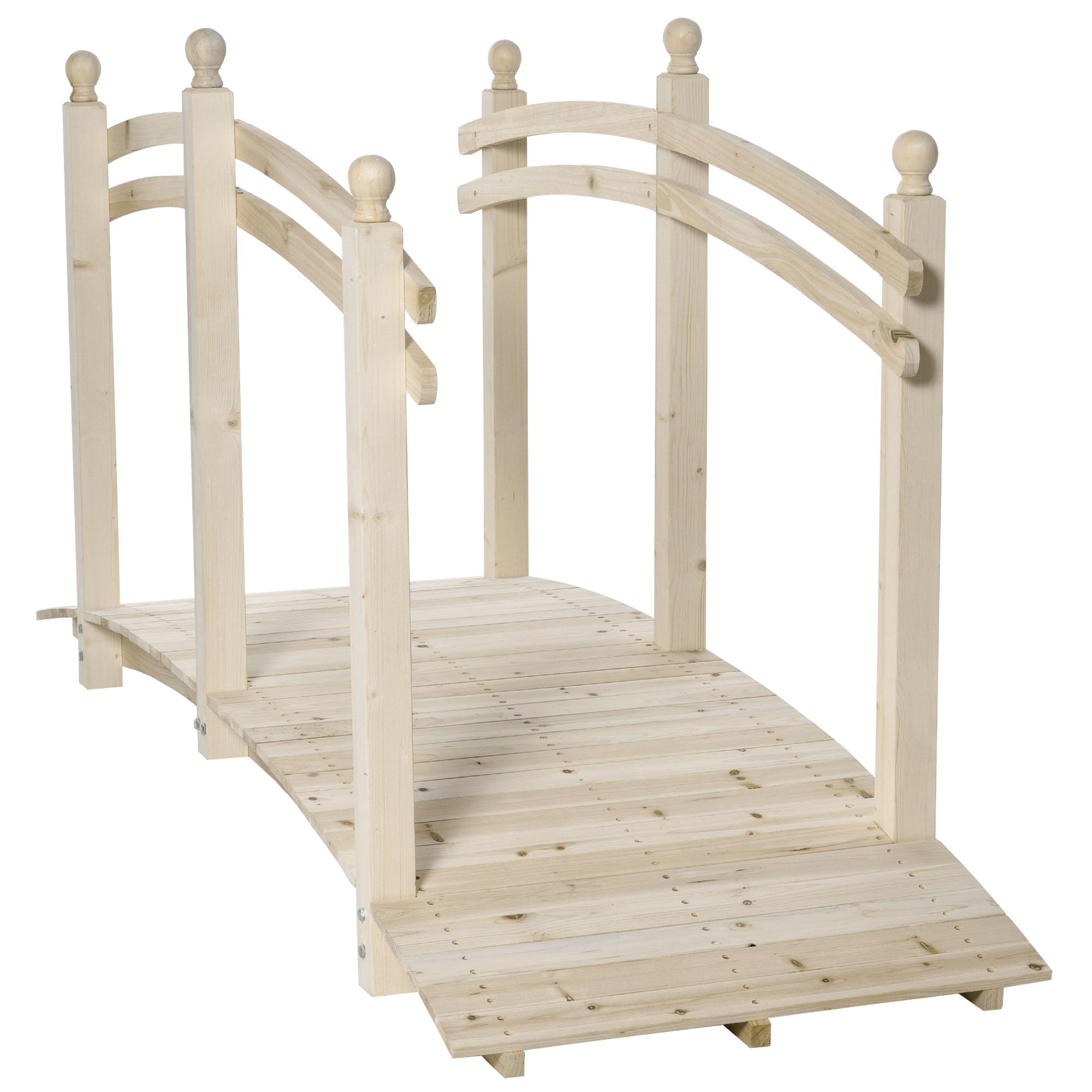 Outsunny 7.5' Wooden Arch Garden Bridge Safety Rails for Ponds Natural