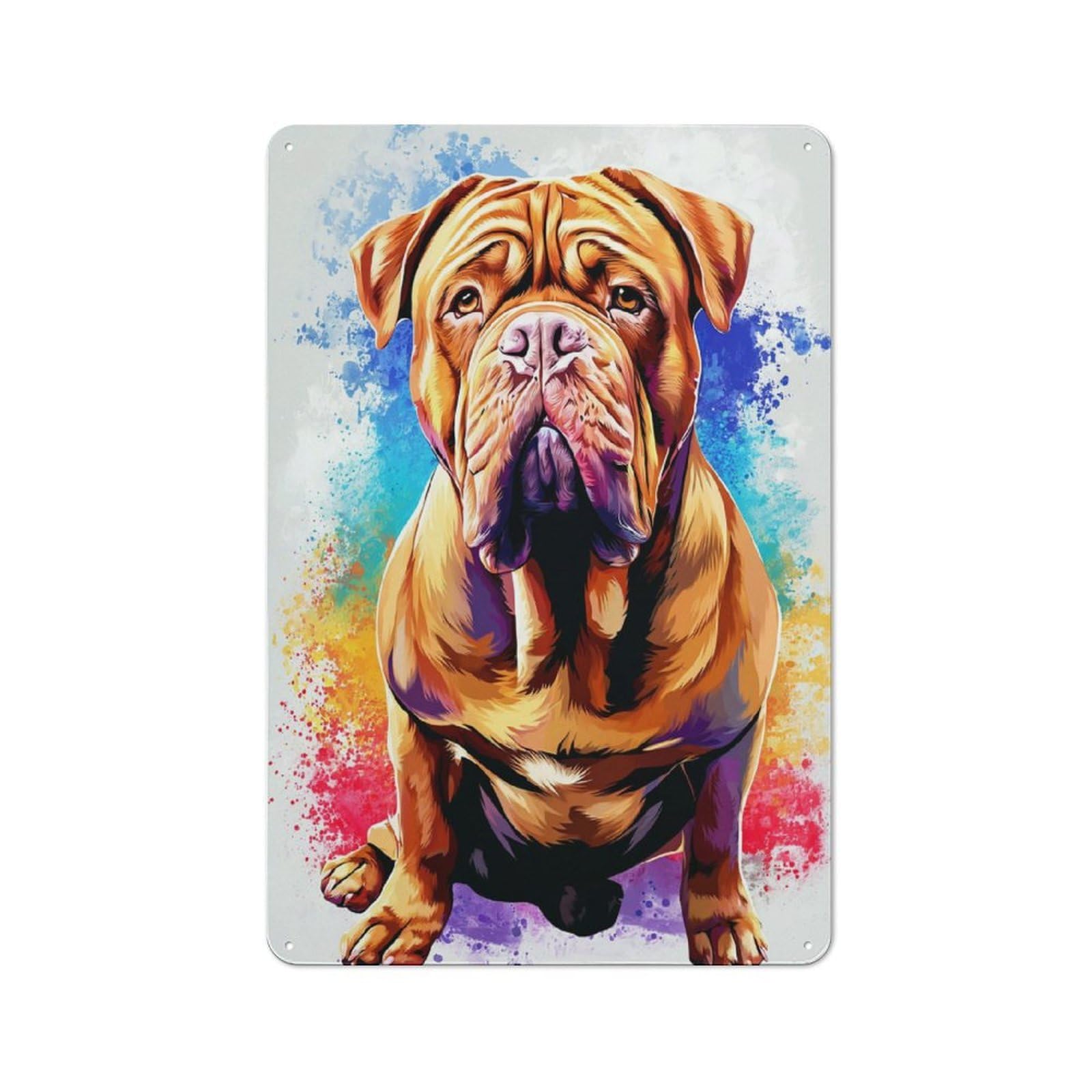 Junmoney Colorful Bulldog Portrait Artwork Retro Metal Plaque 30X20cm For Guest Room Or Hallway, Housewarming Present For People Styling Guest Room And Hallway