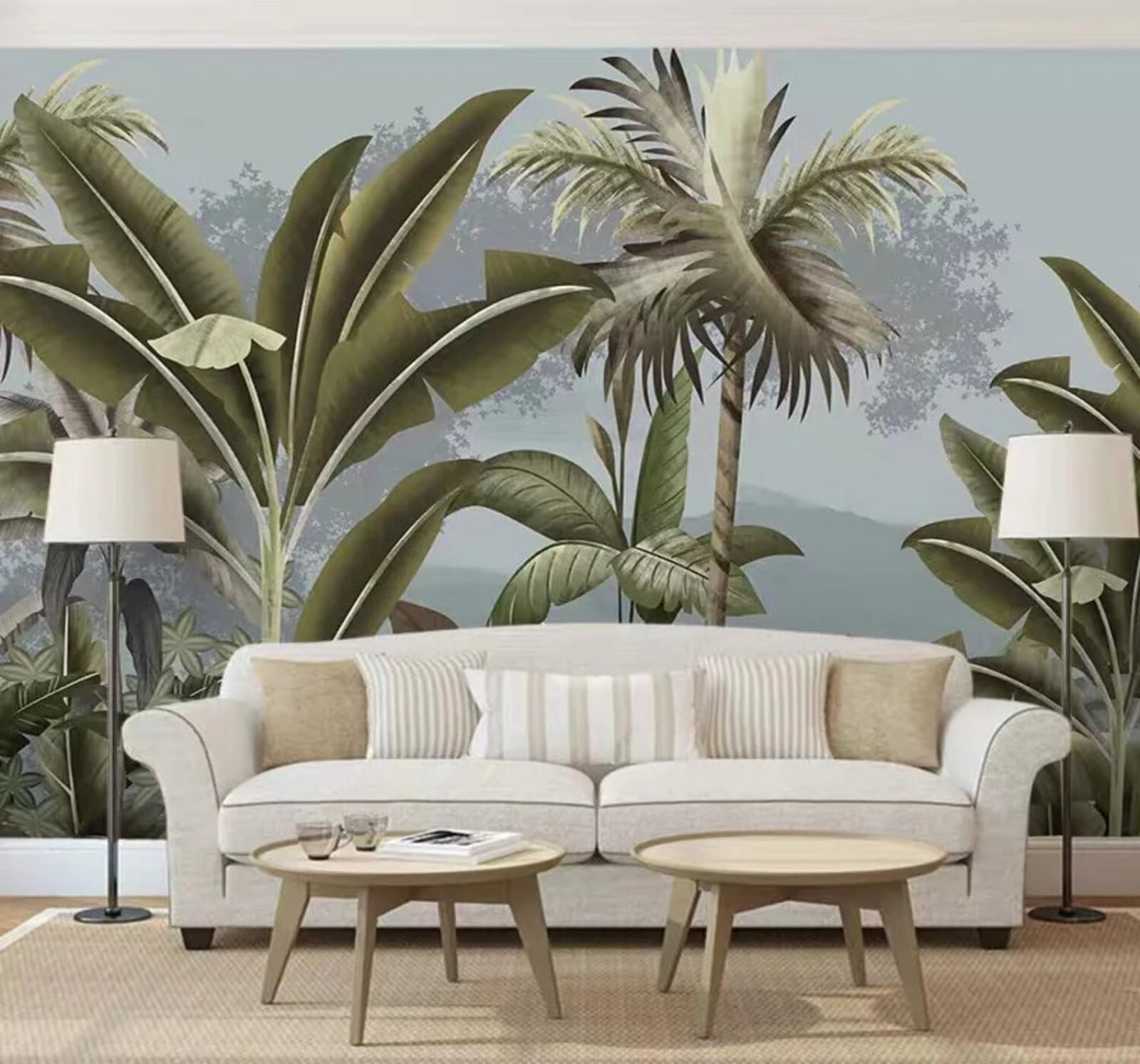 Wallpaper-3D-Xlm 250Cm×170Cm(B×H) Vintage Fresh Tropical Plants Banana Leaves 3D Wallpaper Easy Install Feature Office Living Room Sofa Bedroom Tv Background Wall Decoration-250Cm×170Cm