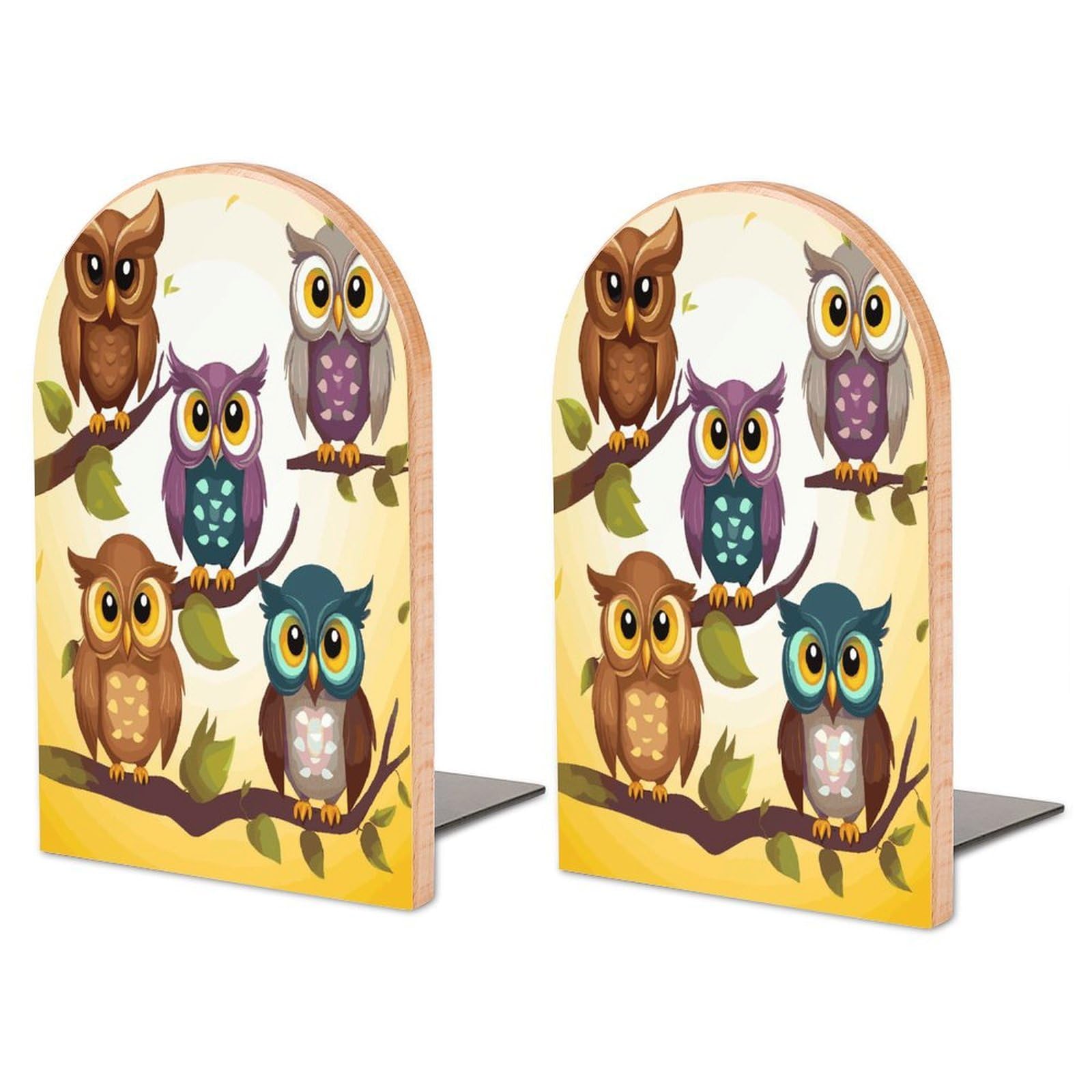 Owls Birds Bookend for Shelves Non-Skid Book Holder Modern Heavy Duty Bookend Stopper Metal Base Wood Book End Books Shelf Holder Home Decorative 1pair 6.7x3.9x4.7