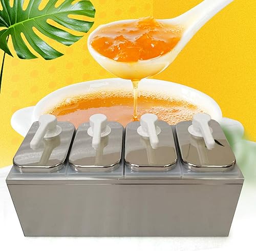 Miniatura 2 de Estación de bombeo de condimentos, 4 cabezales de salsa de acero inoxidable 304, dispensador de bomba de condimentos triple para ensalada,