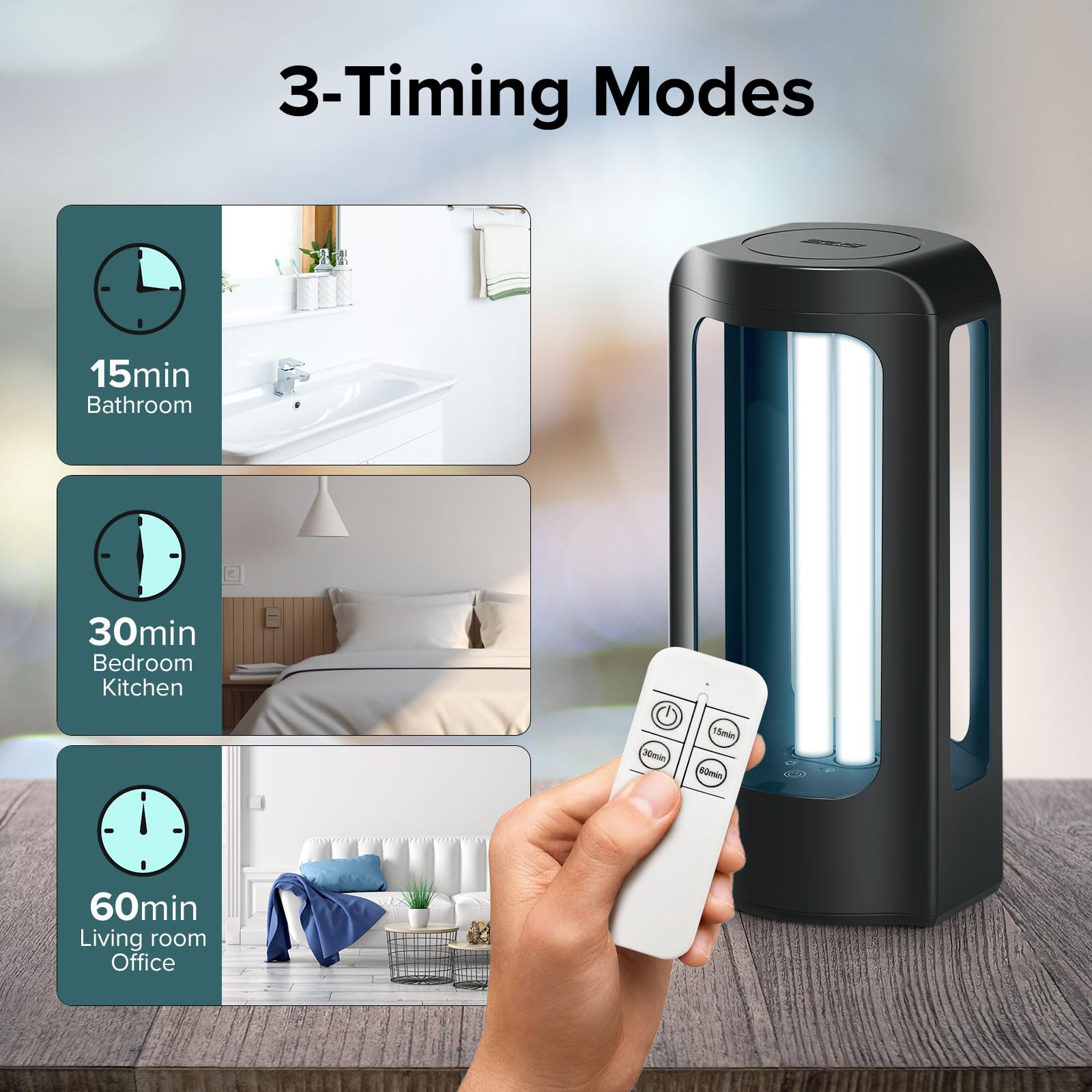 SANSI Lampada UV da 42W, Luce di Sterilizzazione UVC con Telecomando e Timer, Lampada Germicida UVC 254 nm, Sterilizzatore a Luce UV Portatile per Cucina, Bagno, Uffici, Ristoranti - Senza Ozono