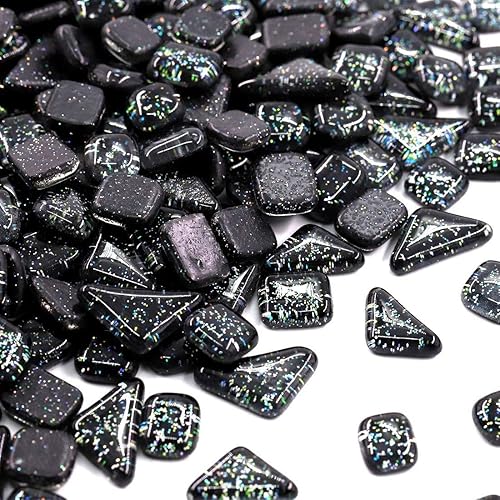 Azulejos de mosaico, azulejos de vidrio, piezas de vidrio de mosaico de cristal brillante, surtido de azulejos cuadrados y triangulares de cristal