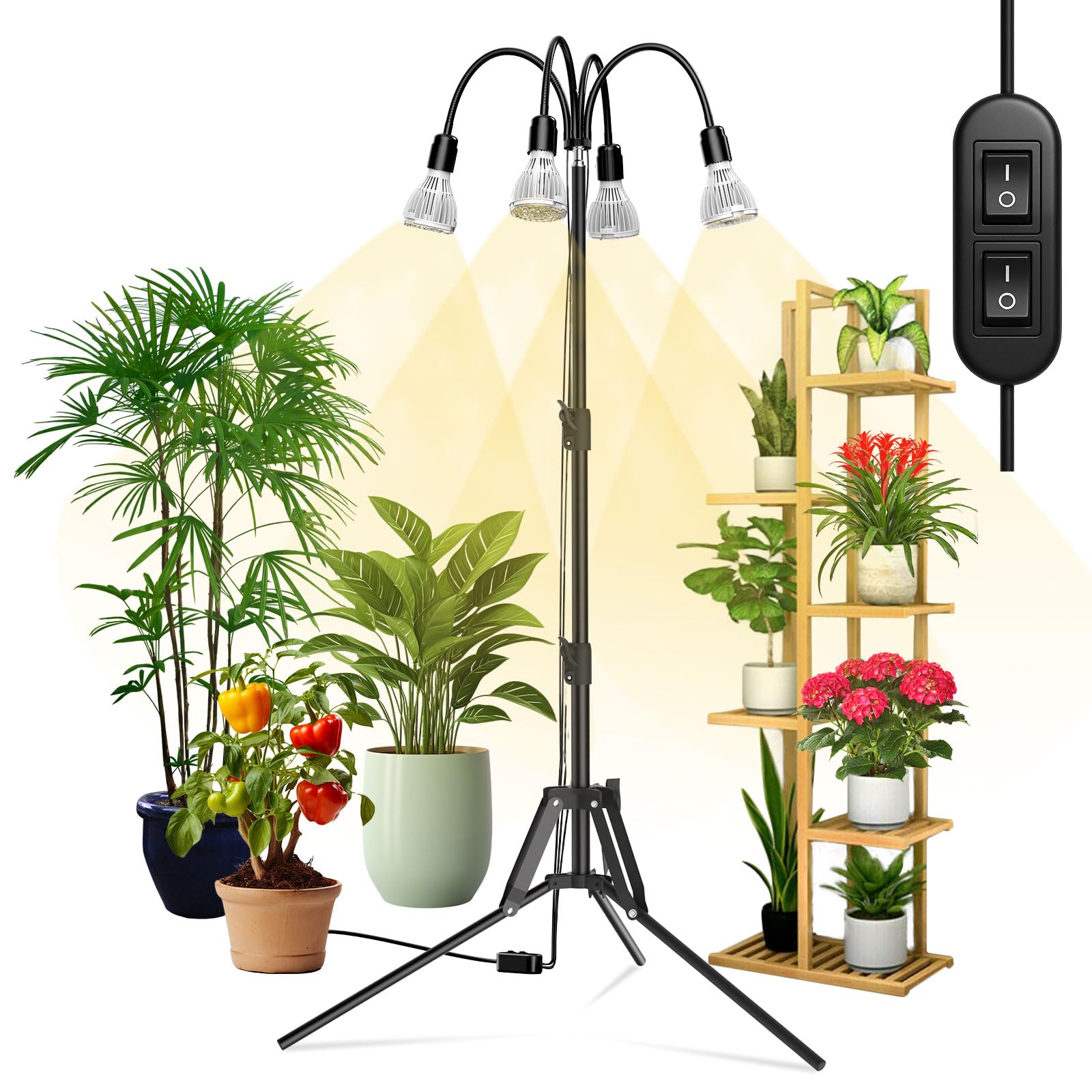 SANSI 120W LED Pflanzenlampe mit verstellbarem Stativständer, 900W Äquivalent Vollspektrum Grow Lampe für Zimmerpflanzen, 360° Schwanenhals mit 4 Ersatzbaren E27 30W Pflanzenlicht für Pflanzenwachstum