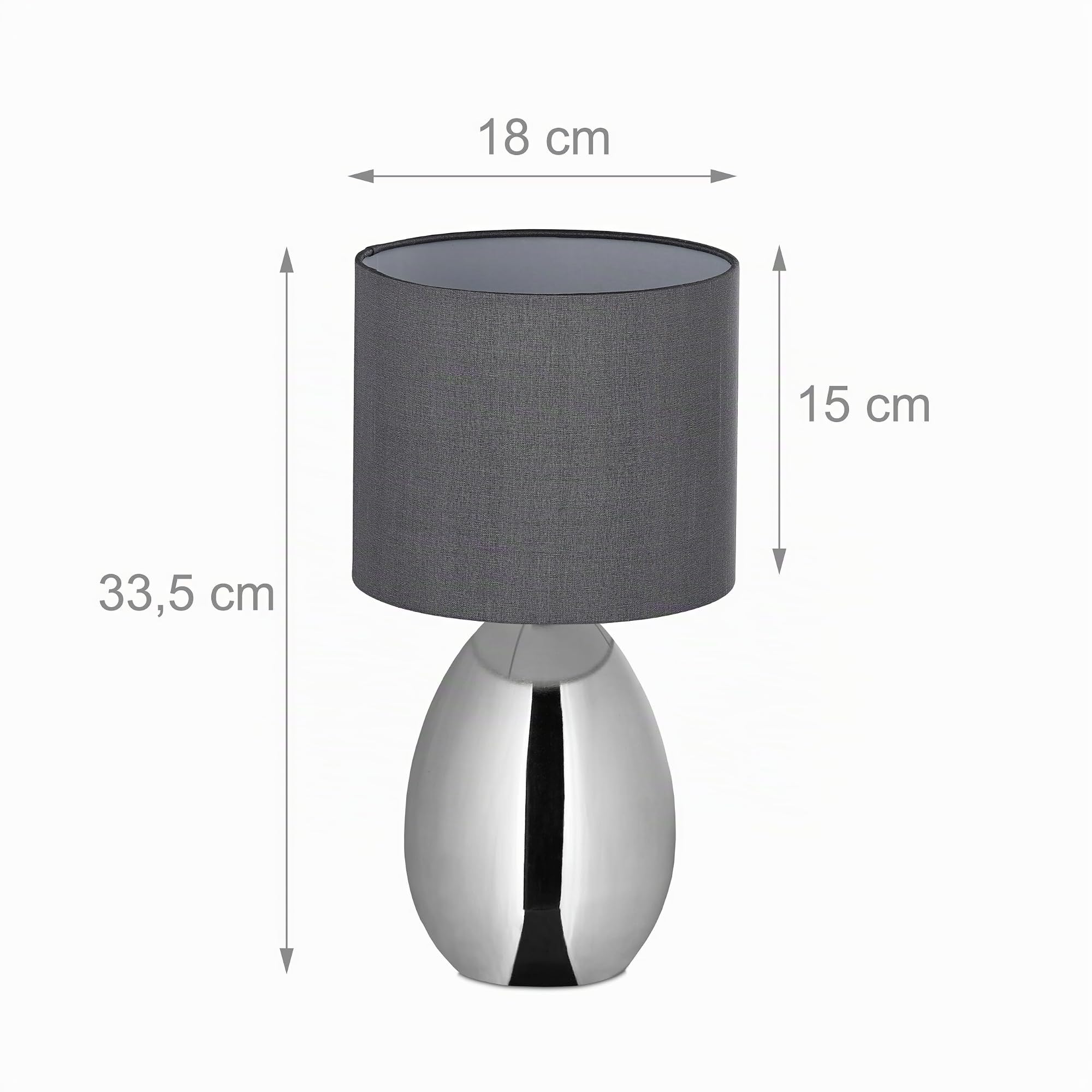 Relaxdays Lampada da Tavolo, Set 2 Abat Jour in Tessuto e Acciaio, E14, HxD: 33,5x18 cm, Luce Comodino da Letto, Argento