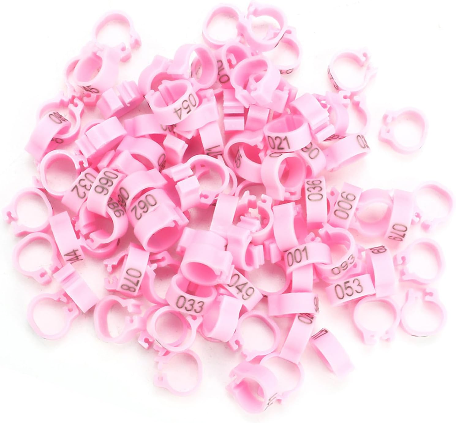 100PCS 8MM 001-100 Numbered Plastic Letter Pigeon Bird Leg Bands Rings, Bird Chicks Parrot Clip Rings Band (Pink)