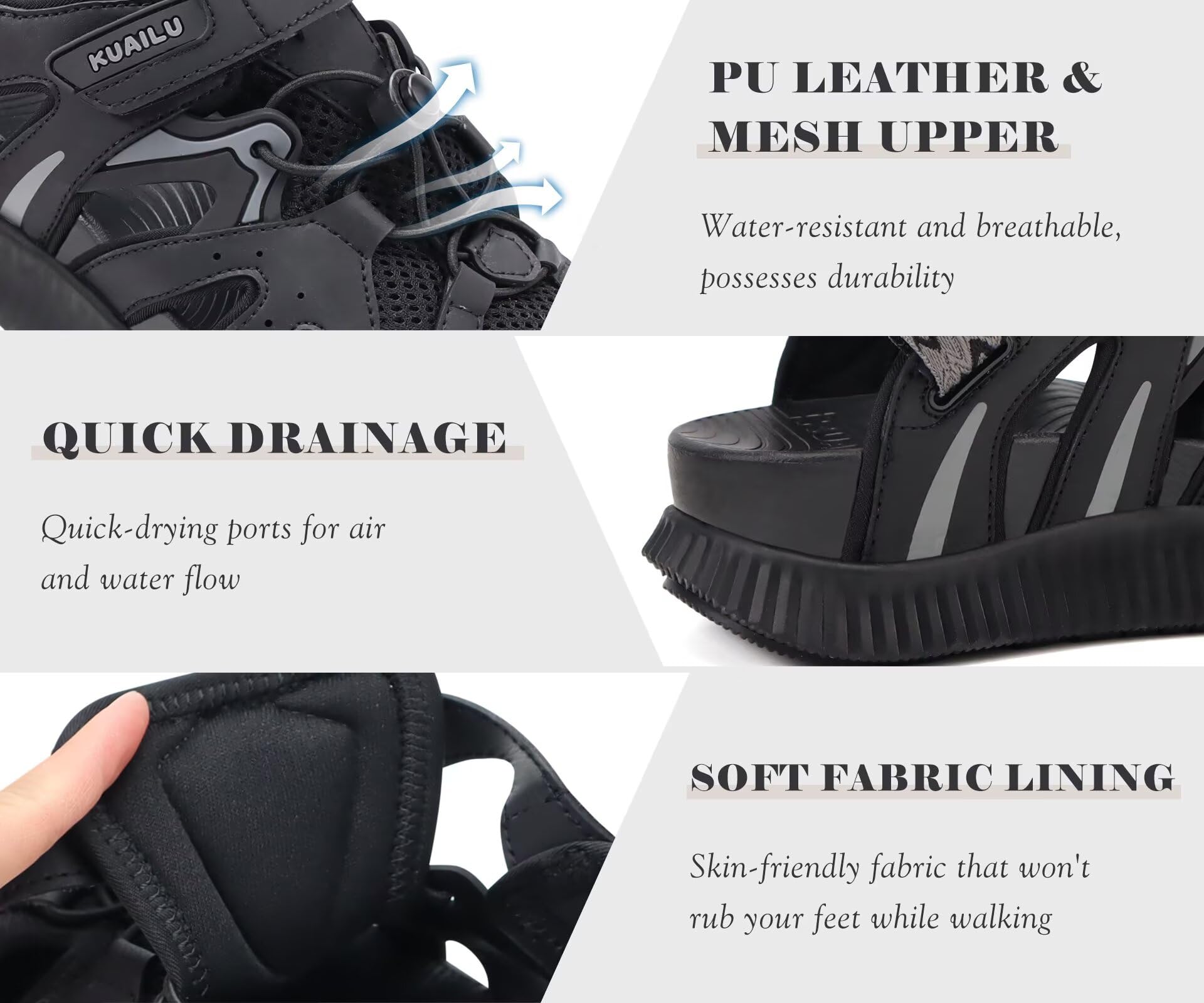 KuaiLu Sandali Chiusi Ortopedici Donna Con Supporto Arco Plantare, Ammortizzati Anti-Fascite Plantare, Sandali Da Trekking Spiaggia Impermeabili Stile Pescatore