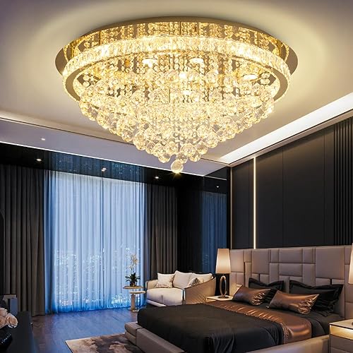 Miniatura 12 de Candelabros modernos de cristal de 32 pulgadas de diámetro para comedor, lámpara de gota de lluvia plateada, candelabros empotrados para sala