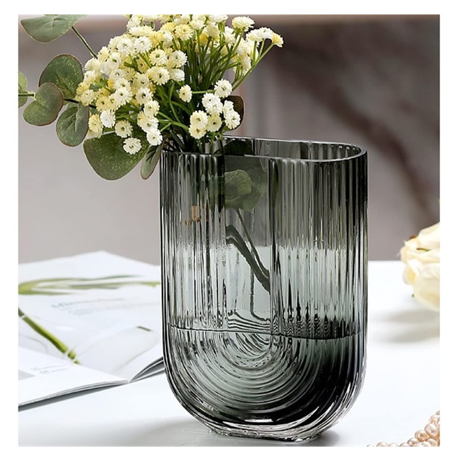 Centerpiece Vases Modern Simple Transparent Glass Vase Ornaments Nordic Living Room Creative Flower Water Culture Dry Arranging Device(Large)