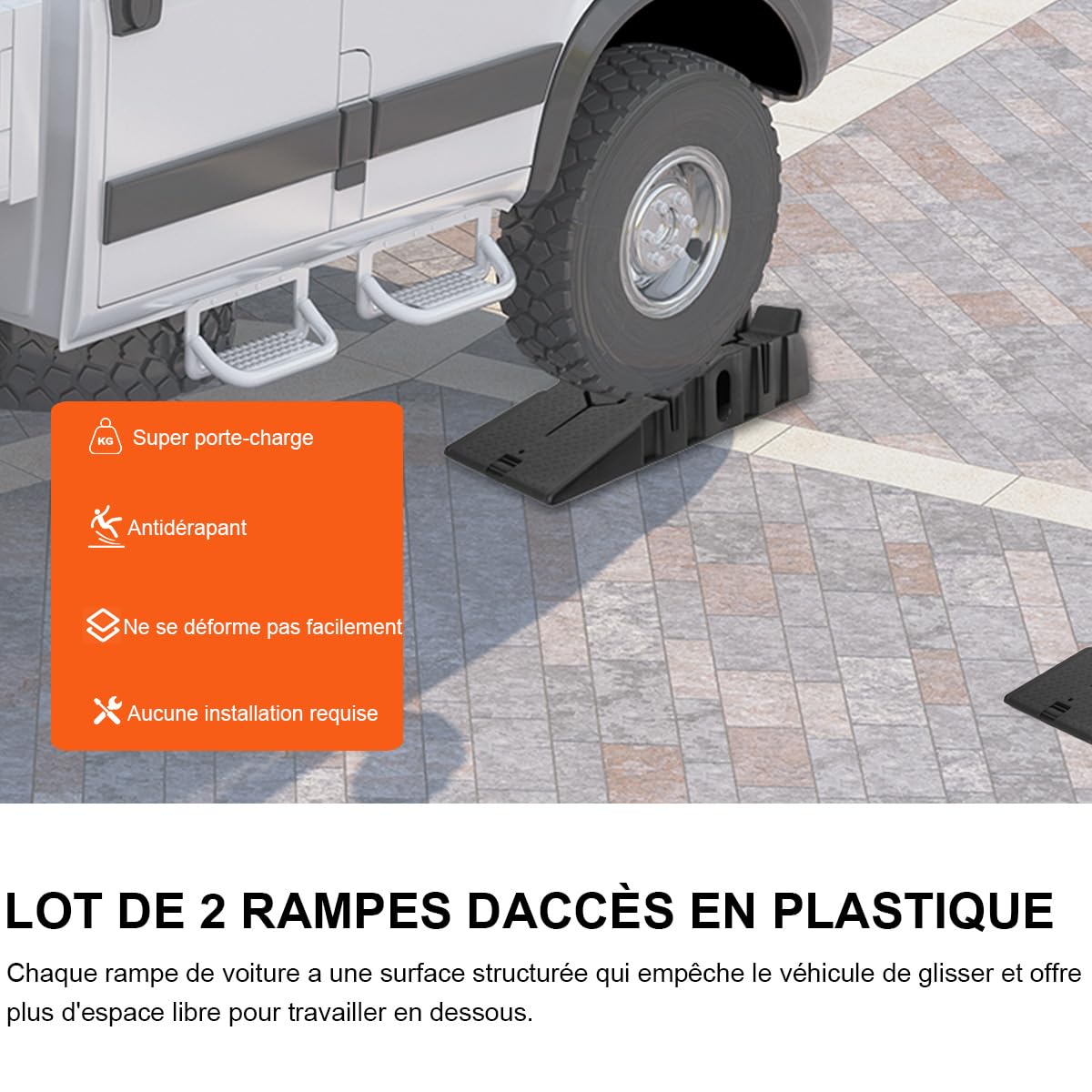 Lot de 2 rampes daccès en Plastique 3 tonnes, Rampe de Chargement
