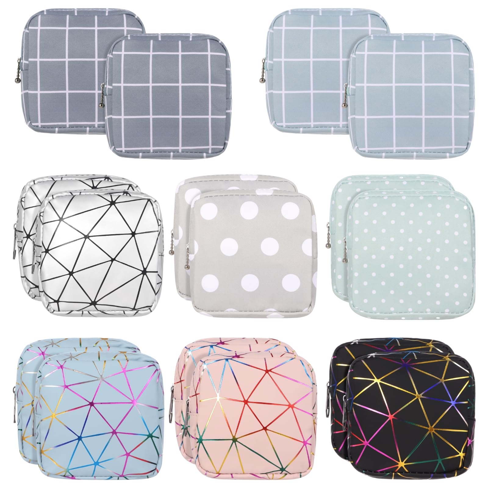 OMISTAR Lot de 16 sacs de rangement pour serviettes hygiéniques, poches menstruelles, porte-serviettes d'allaitement, tampon avec tissu PU et coton pour adolescentes, filles, femmes