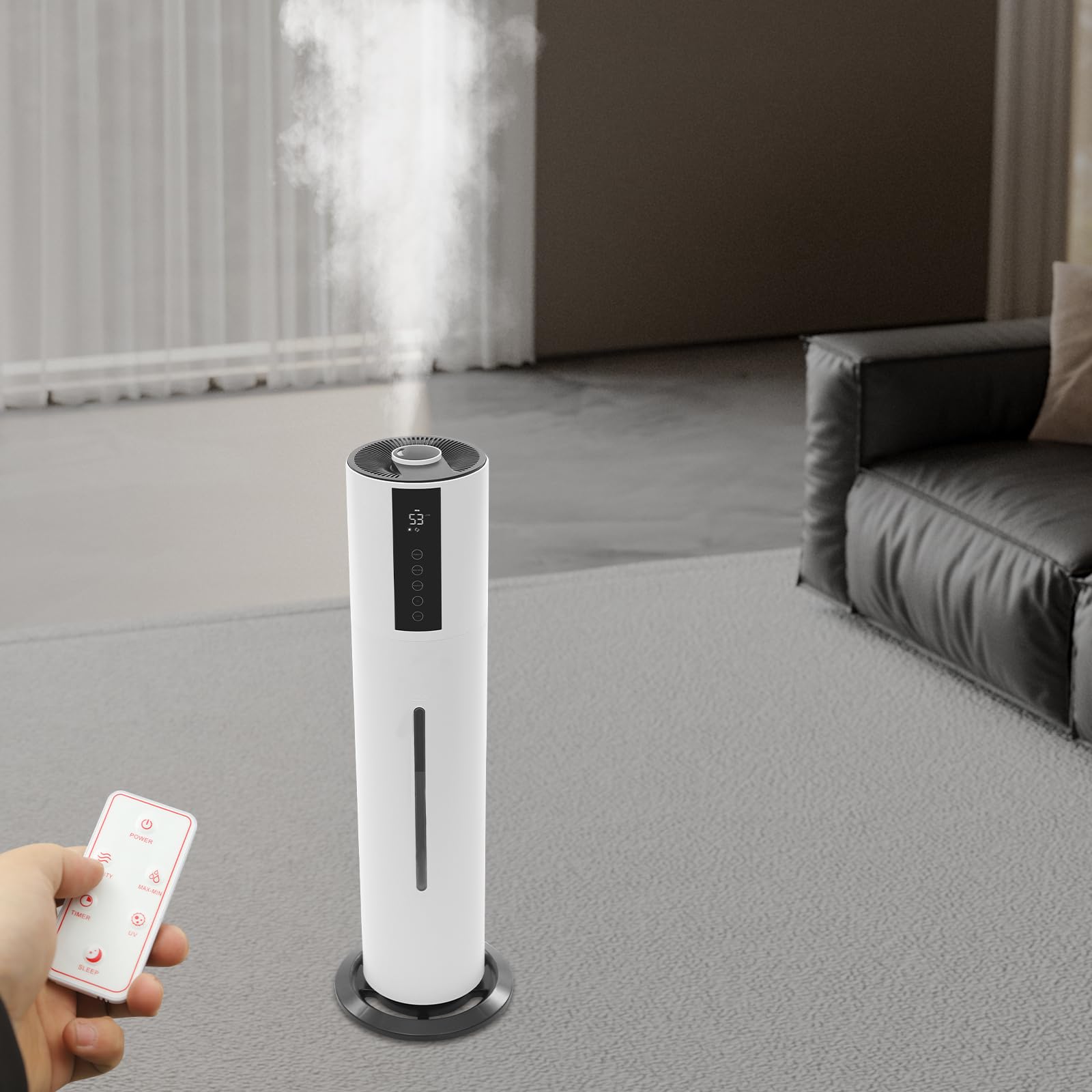 Humidificador de 8 L con esterilización UV, humidificación y purificación de aire para el hogar, dormitorio, oficina, apagado automático, relleno superior, silencioso, 35 dB, 3 niveles, cantidad de