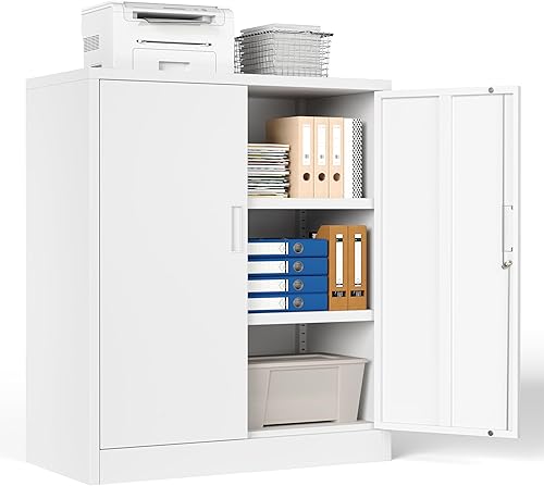 Gabinete de almacenamiento de metal, armarios de metal de 36 pulgadas de alto con puertas y 2 estantes ajustables, armario de almacenamiento con