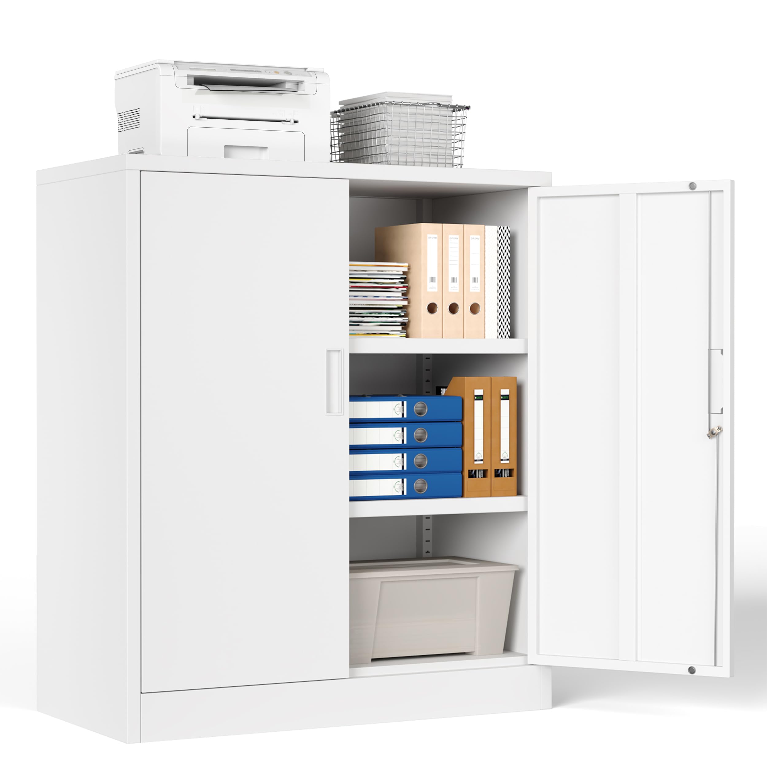 Metal Storage Cabinet, 36 Inch Tall Metal Storage Cabinet with Doors and Shelves, Pantry Cabinets for Kitchen Storage, Garage Cabinet for Living, Dining Room, Assemble Required.