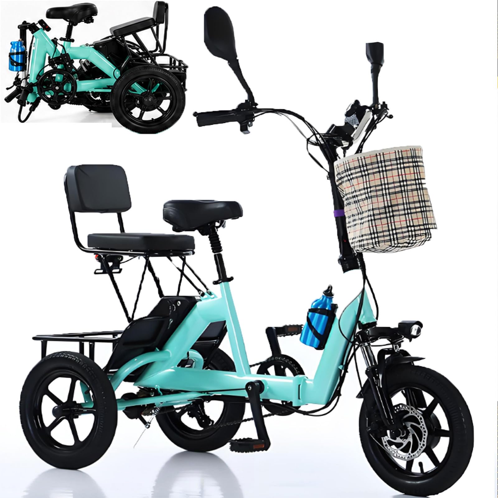 ErShangMao Adult Electric Tricycle Bike, 2026 Heavy-Duty Electric Trike With 200kg Load, Foldable Commuter 3-Wheel Tricycle Bike, Rear Basket & Seat,20km/H, 40km Range, For Shopping & Commute Green