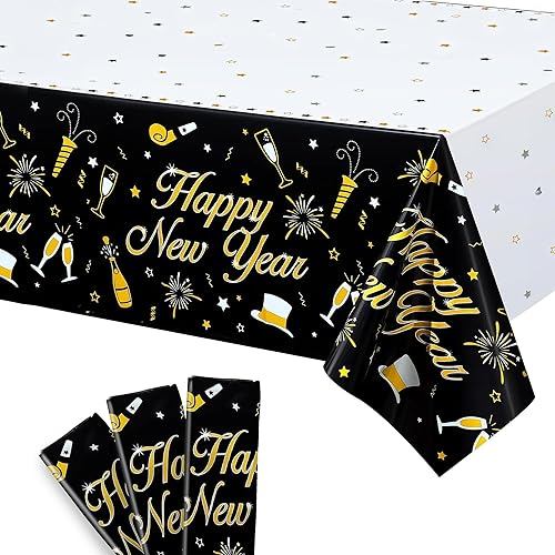 KatchOn, Mantel XtraLarge de Año Nuevo, 108 x 54 pulgadas, paquete de 3, manteles de Nochevieja, suministros de fiesta de Año Nuevo 2025, mantel de