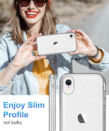 Miniatura 6 de Hython Funda para iPhone XR con purpurina bonita funda transparente con brillantina protección de grado militar híbrida resistente de policarbonato