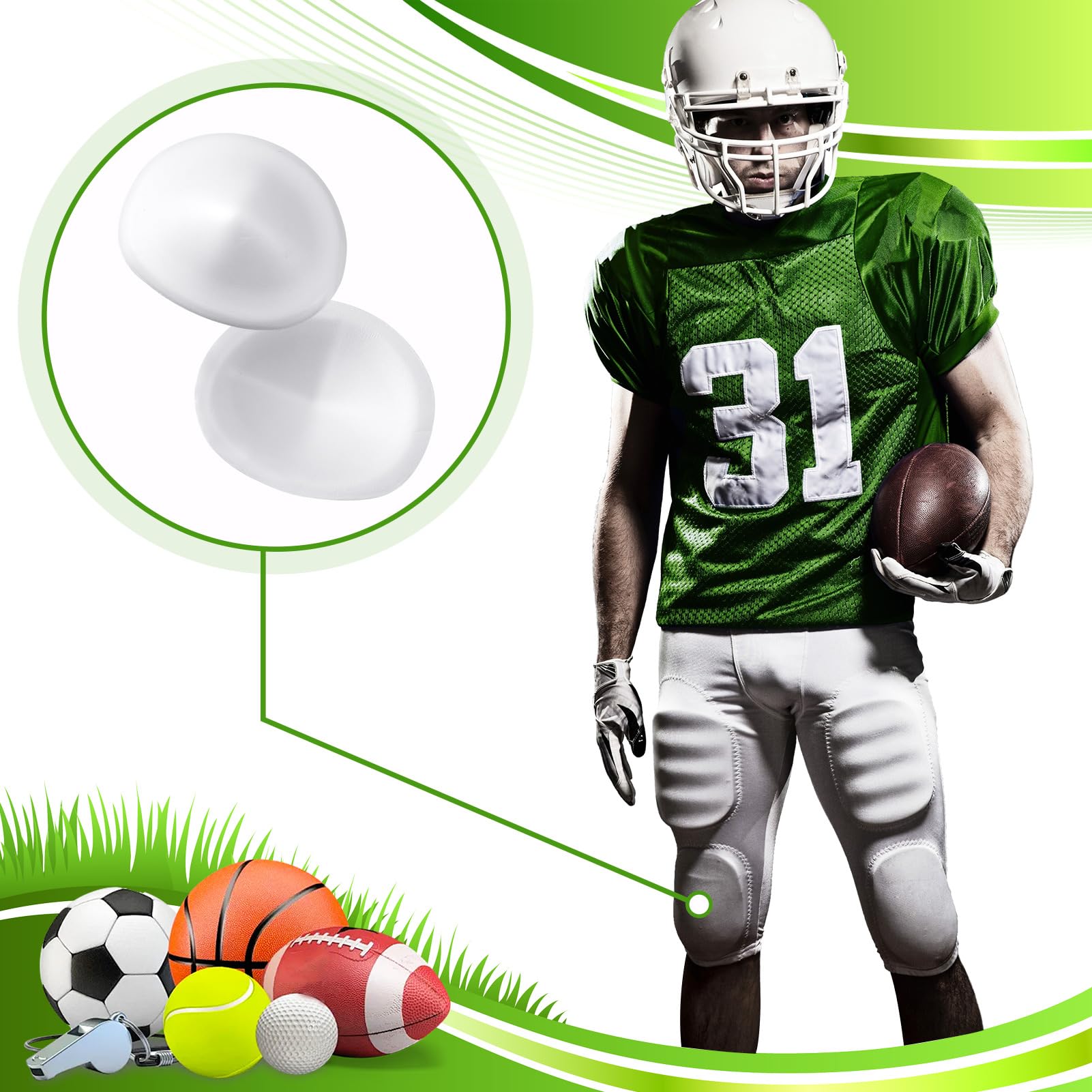Meooeck Rodilleras de tiro bajo, inserciones blancas, rodilleras ligeras, para jóvenes, hombres, mujeres, niños, adultos, fútbol, baloncesto, voleibol