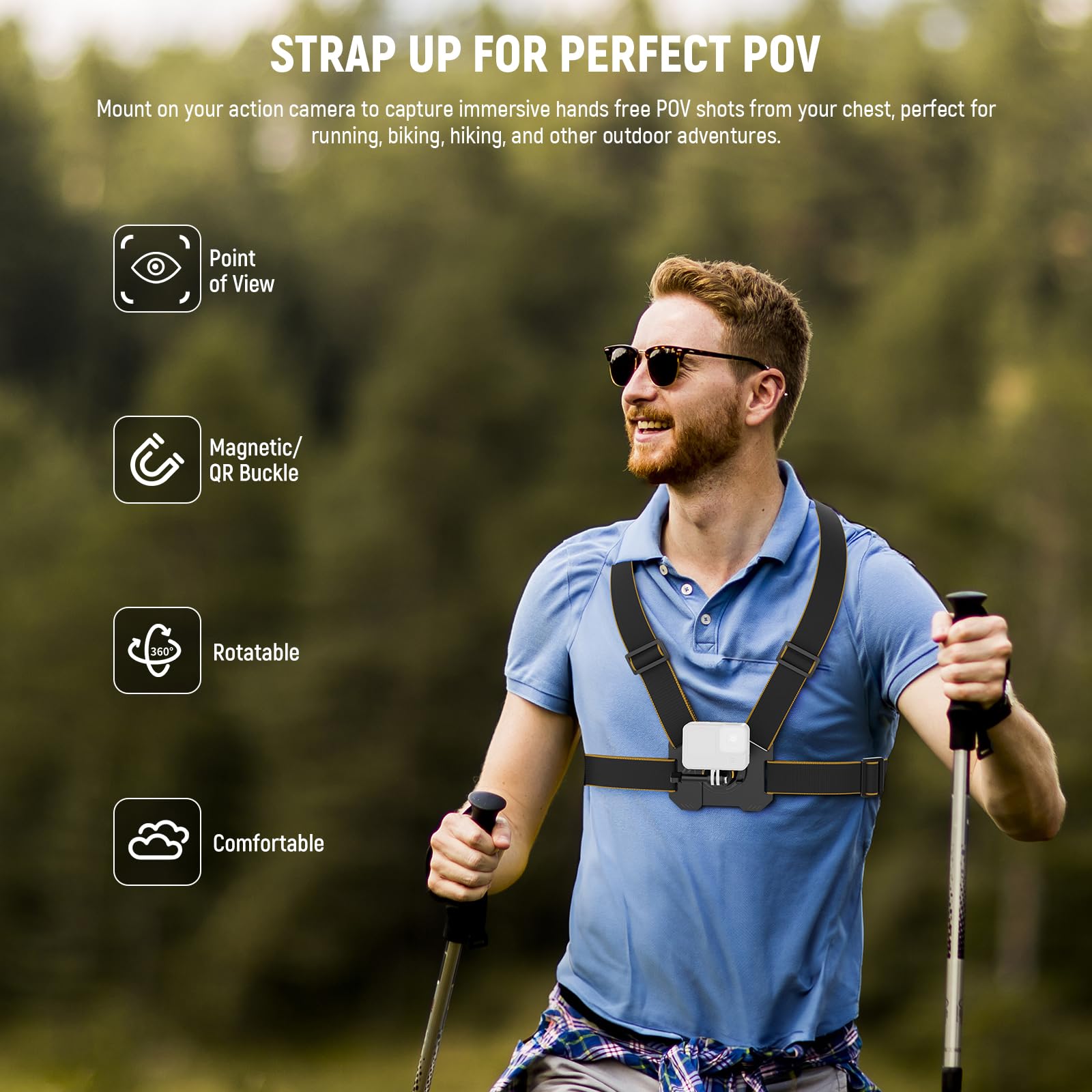 NEEWER Chest Mount Harness for Action Camera Adjustable Hand Free Chest Strap Compatible with GoPro Hero DJI Osmo Insta360 - Image 2