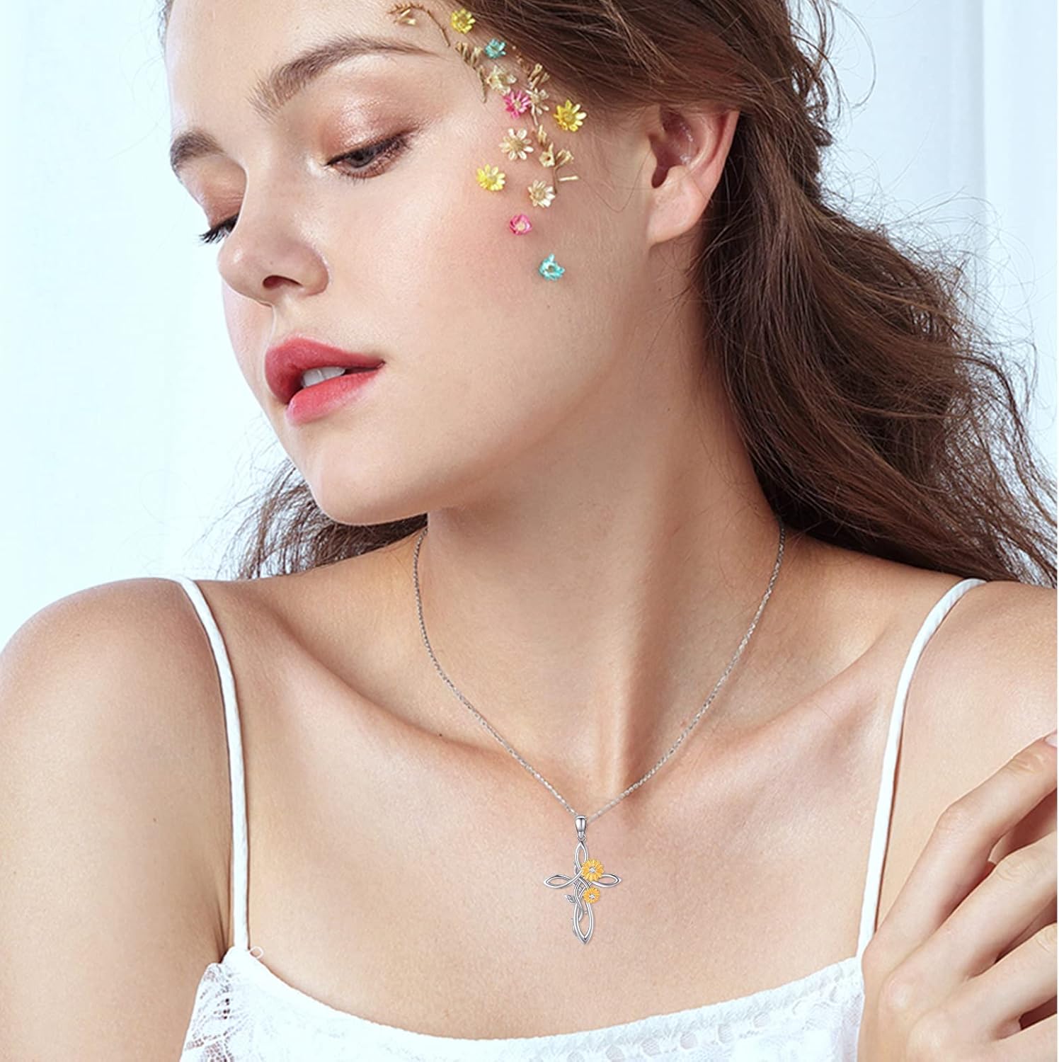 Sunflower Necklace for Women 925 Sterling Silver Sunflower Pendant Necklace You Are My Sunshine Jewelry Gift for Women - Image 3