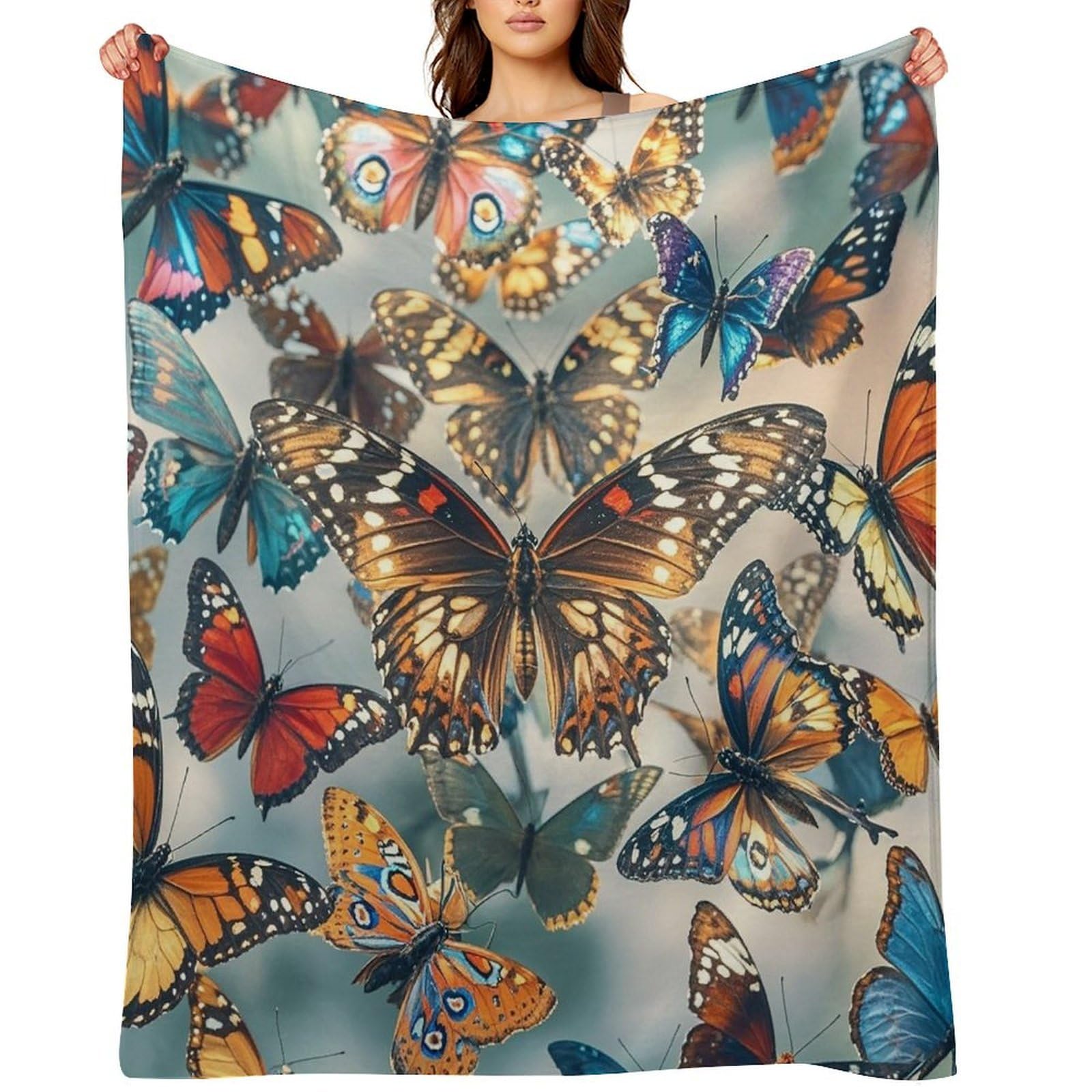 Flannel Butterflies Throw Blanket for Couch Super Soft Fuzzy Cozy Flannel Blankets No Shed No Pilling FAnti-Static Winter Bed Blanket Decorative and Giftable Blankets