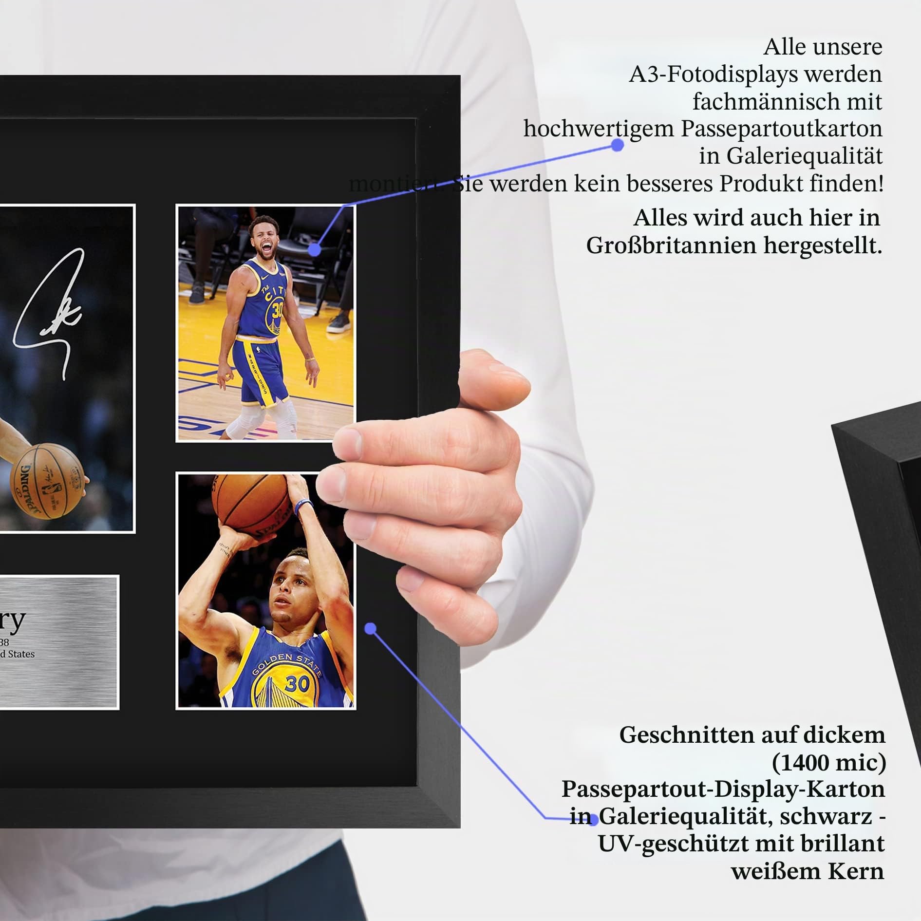 HWC Trading FR A3 Steph Curry Golden State Warriors Geschenke Gedruckt, Signiert Autogramm-Präsentation-Display Für Basketball-Erinnerungsstücke-Fans - A3 Eingerahmt
