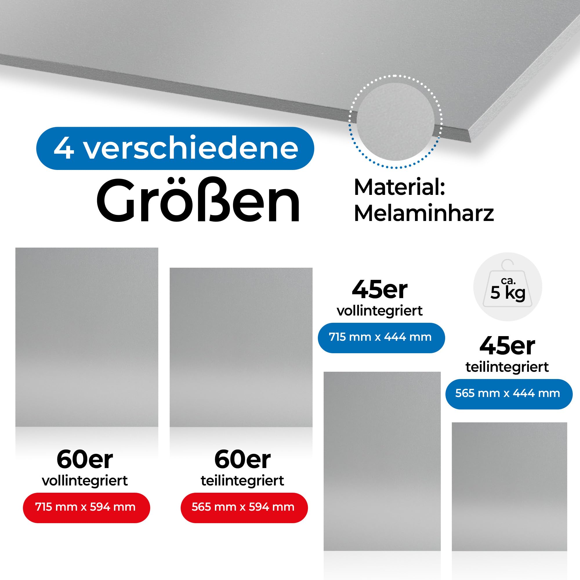 Geschirrspüler Frontblende [60er & 45er] In 10 Farben - Für vollintegrierte & teilintegrierte Geschirrspülmaschinen (Metallic, 565 x 594 mm)