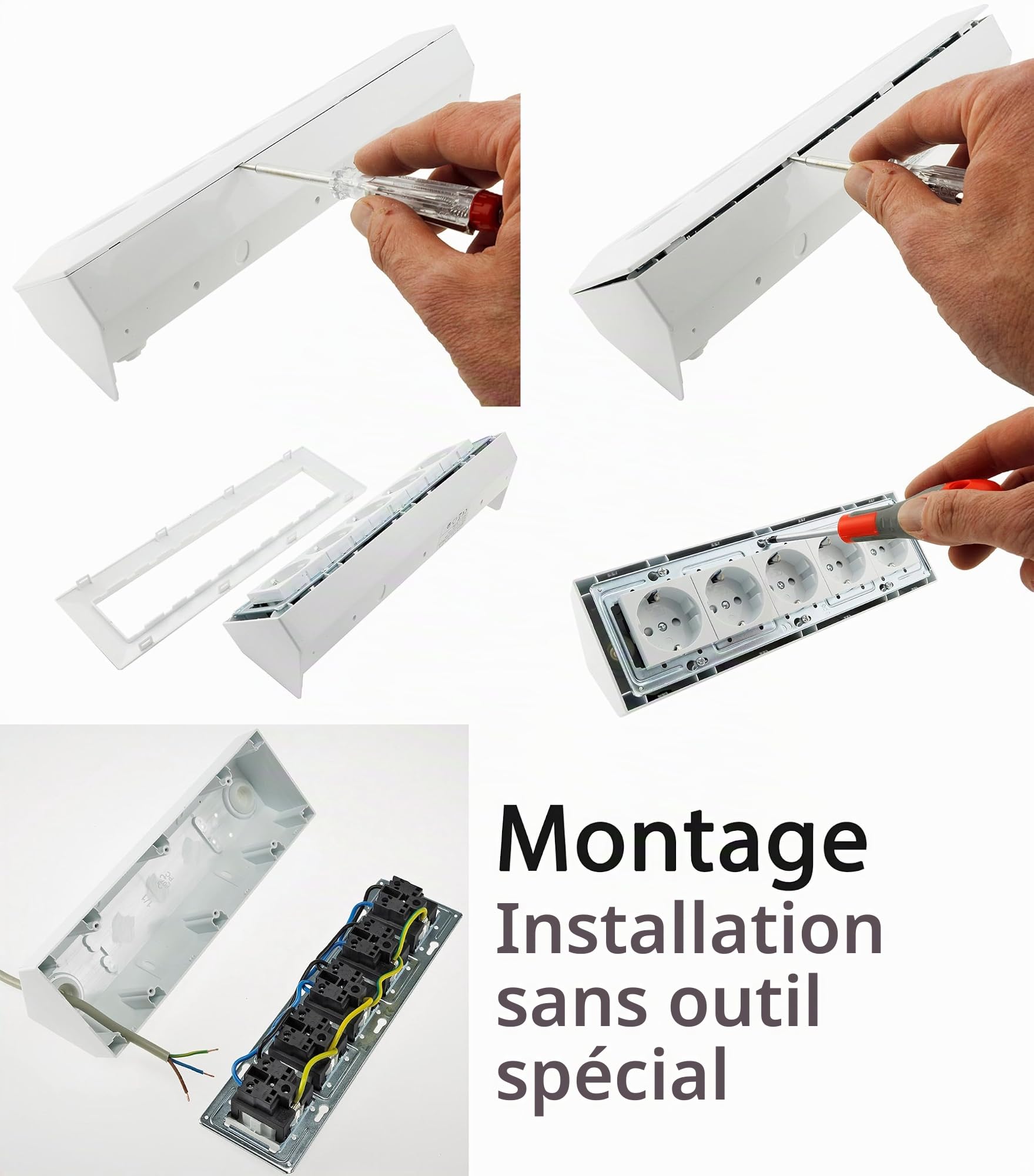 ChiliTec Bloc multiprise d'angle 4 prises avec USB-A USB-C PD pour bureau, cuisine, atelier, blanc