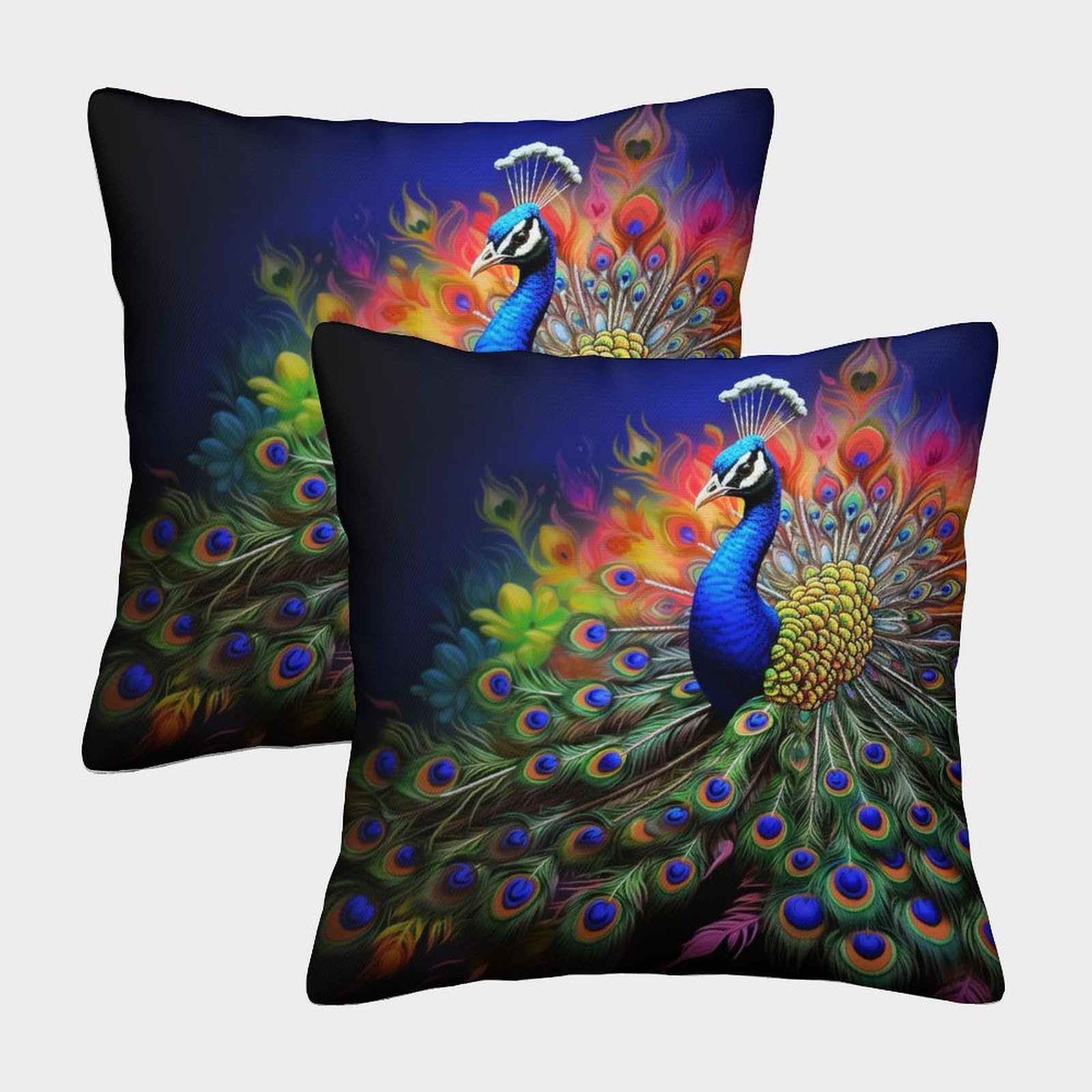 Mefese Peacock-6 3D Printed Peacock Throw Pillow Covers Beautiful Peacock Throw Pillow Case Garden Cushion Super Soft Pack Of 2 For Patio,Couch, Tent, Balcony And Sofa 45X45cm