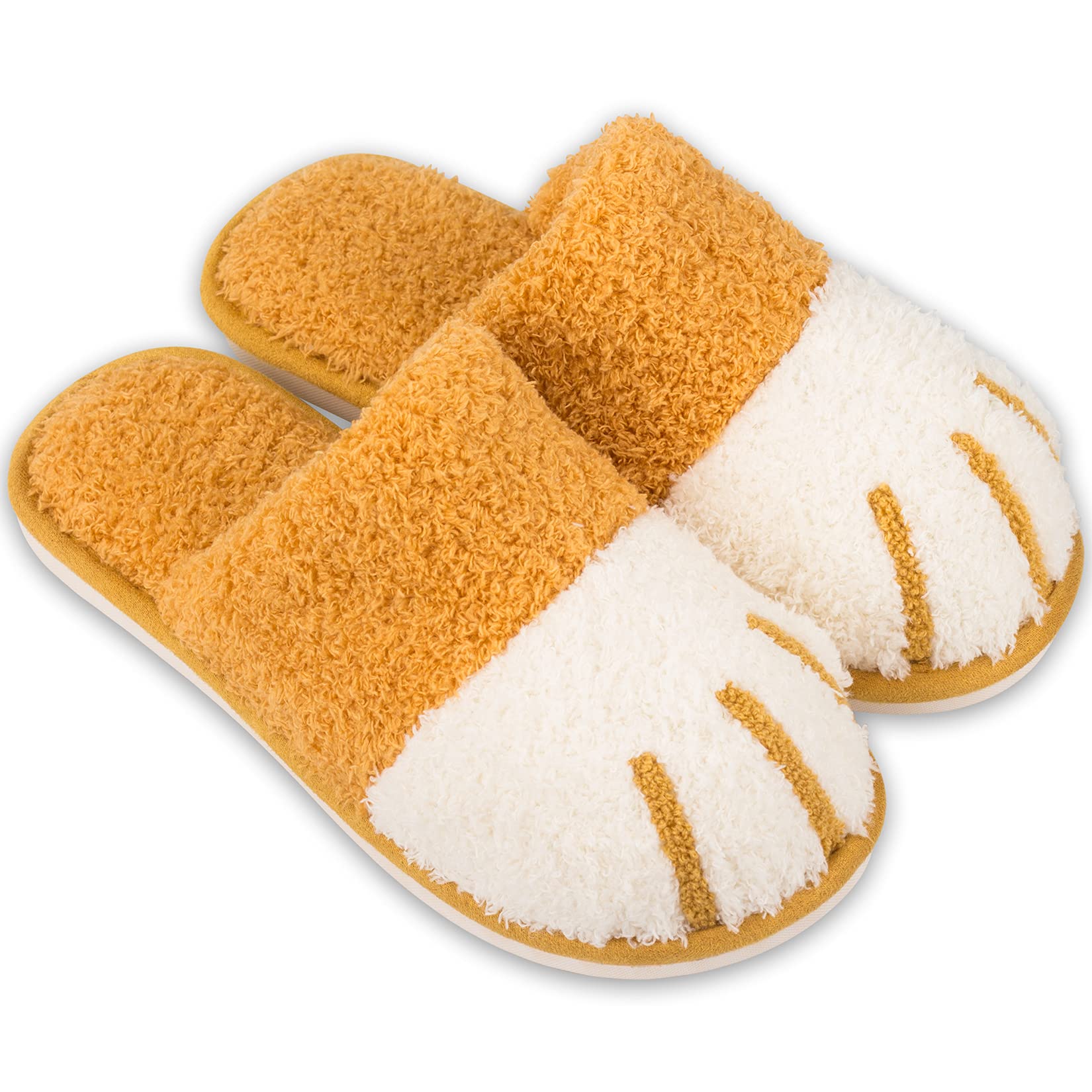 Jugaogao House Slippers for Women, Cute Cat Paw Animal Fluffy Fuzzy Slippers Shoes with Memory Foam for Women Indoor Home Using