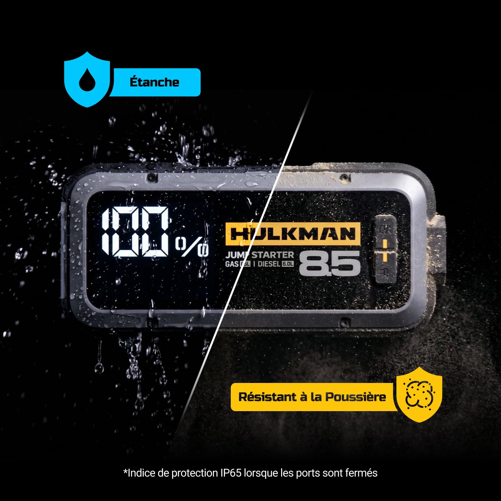 HULKMAN Alpha85 Booster Batterie Voiture, 2000 Amp 20000mAh, Grand et Pratique Écran LED, Démarreur à Batterie au Lithium de 12V, pour Moteurs à Essence jusqu'à 8,5L, à Diesel jusqu'à 6L