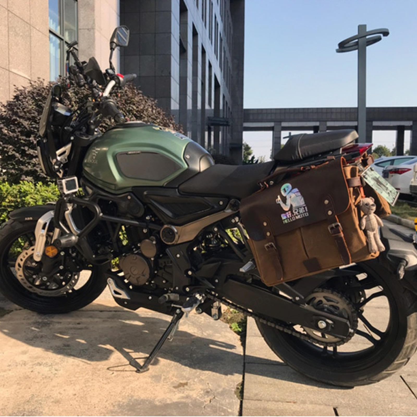 Torba na siodełko rowerowe, torba boczna motocyklowa, wielofunkcyjna wodoodporna płócienna torba motocyklowa (1 torba) 36 x 27 x 12,6 cm (khaki)