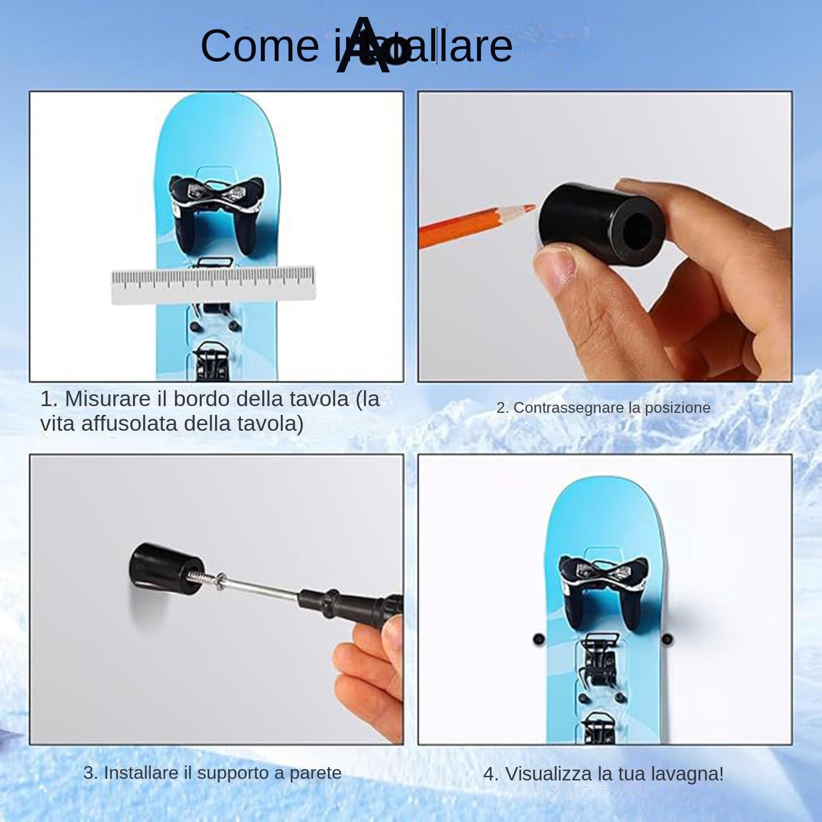 Supporto Da Parete Snowboard | Supporto Verticale Snowboard Per Archiviazione,Rack Sci Muro,per Garage, Interno, Negozio, Esposizione, Negozio Sportivo, Attrezzatura, Equipaggiamento e
