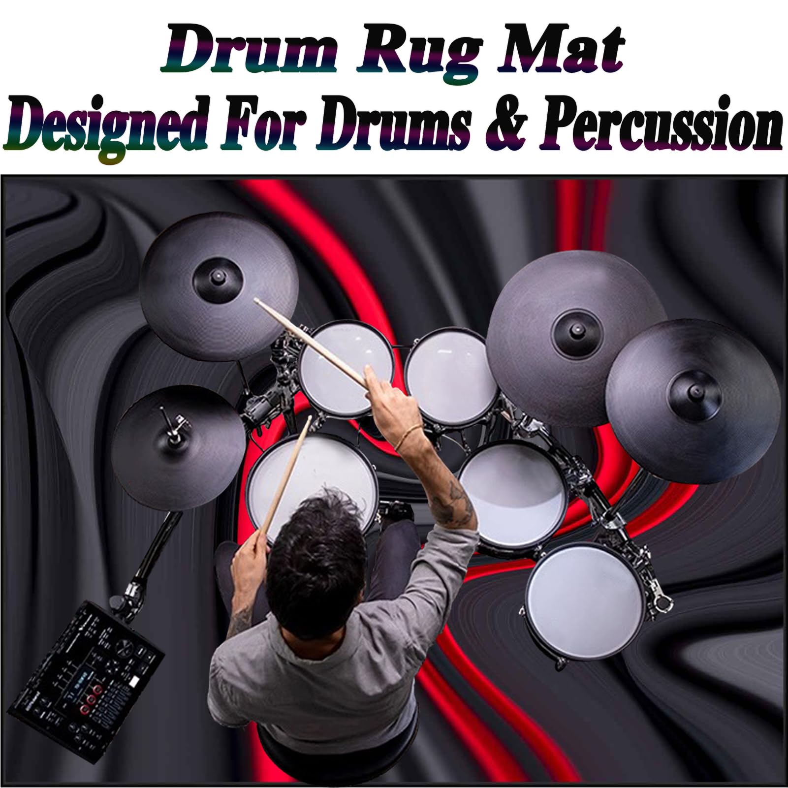 Schlagzeugteppich Drum Teppich Elektrisches Schlagzeug Teppich Professionelles rechteckiges Schallschutz Trommelmatte Music Carpet Innen und Außen Trommelteppich für Studio Wohnung 180 x 160 cm