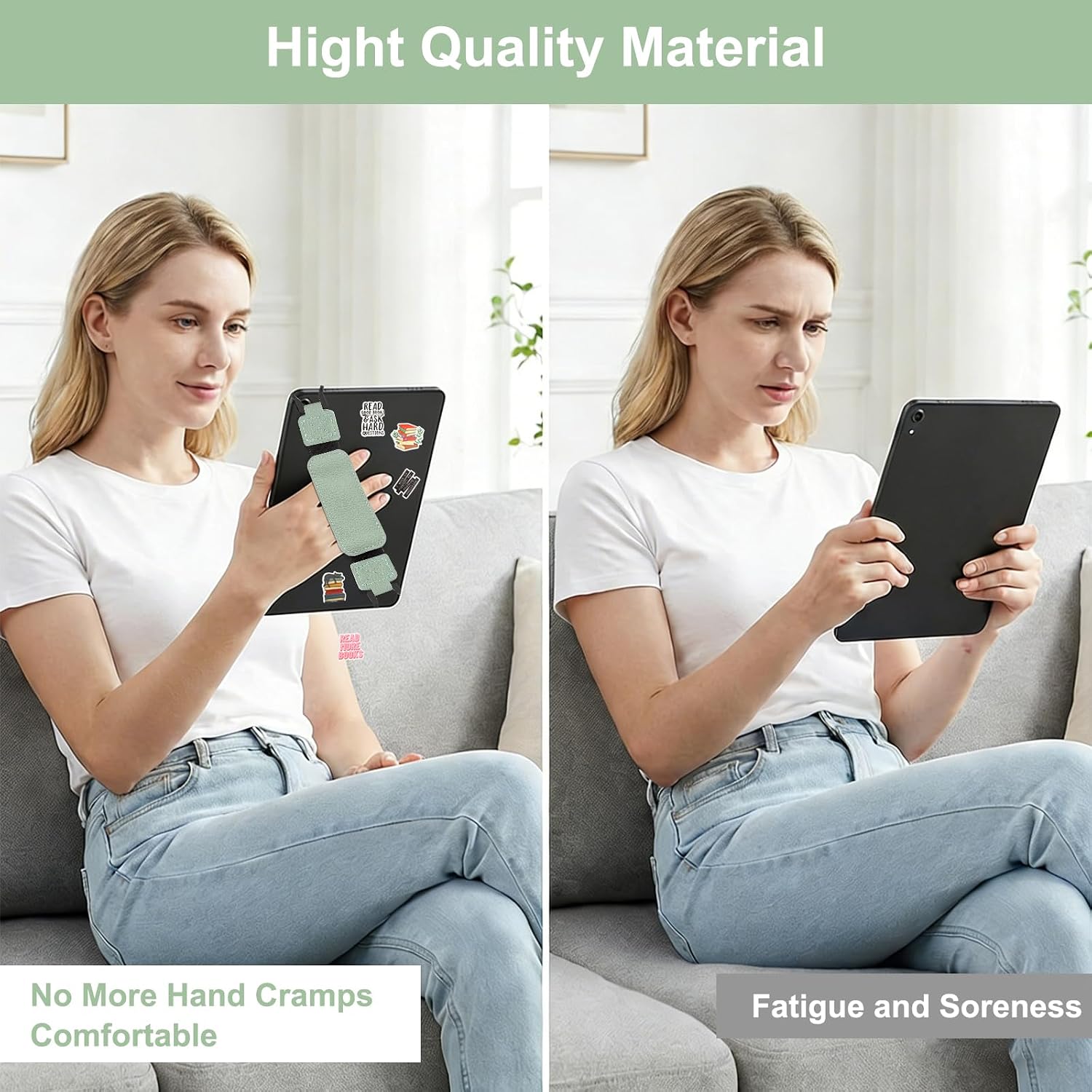 Wrist Strap for 6-8 Inch eReader & Tablet, Elastic Hand Holder with PU Holder - Compatible with Kindle, Tolino & Fire Tablet, Anti-Slip Strap Includes 50 Reading Stickers Green image 4