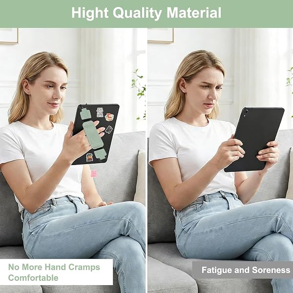 Dragonne Liseuse 6–8 Pouces, Sangle Élastique Tablette avec Support PU Antidérapant – Compatible avec Kindle, Kobo & Tablettes, Lecture à Une Main, 50 Autocollants Inclus Vert - 4
