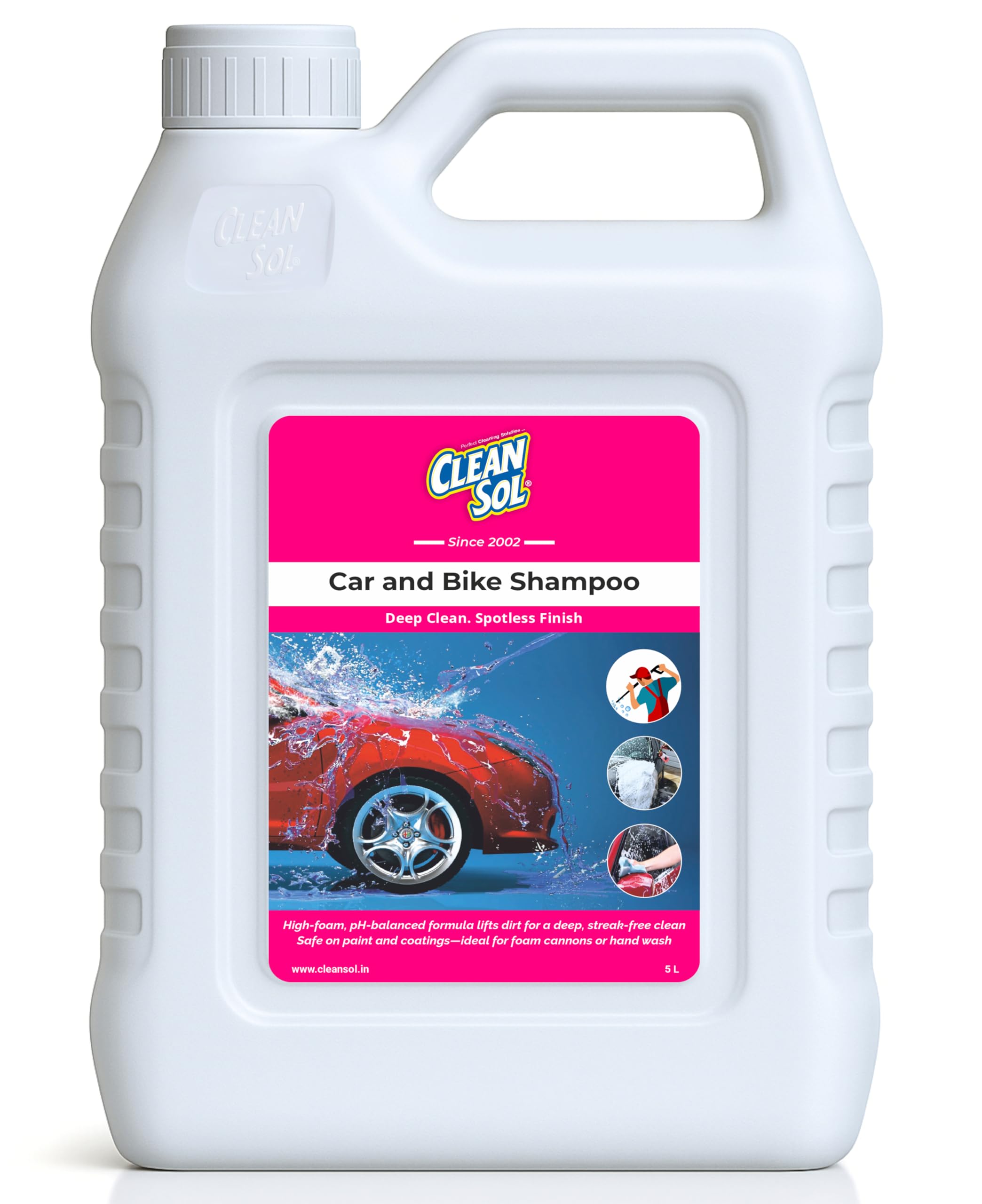 Cleansol Car & Bike Wash Shampoo – High Foaming, pH Balanced, Paint-Safe | 3-in-1 Vehicle Cleaner for Dirt & Grime | Easy Rinse, Ideal for Foam & Hand Wash - 5 Ltr