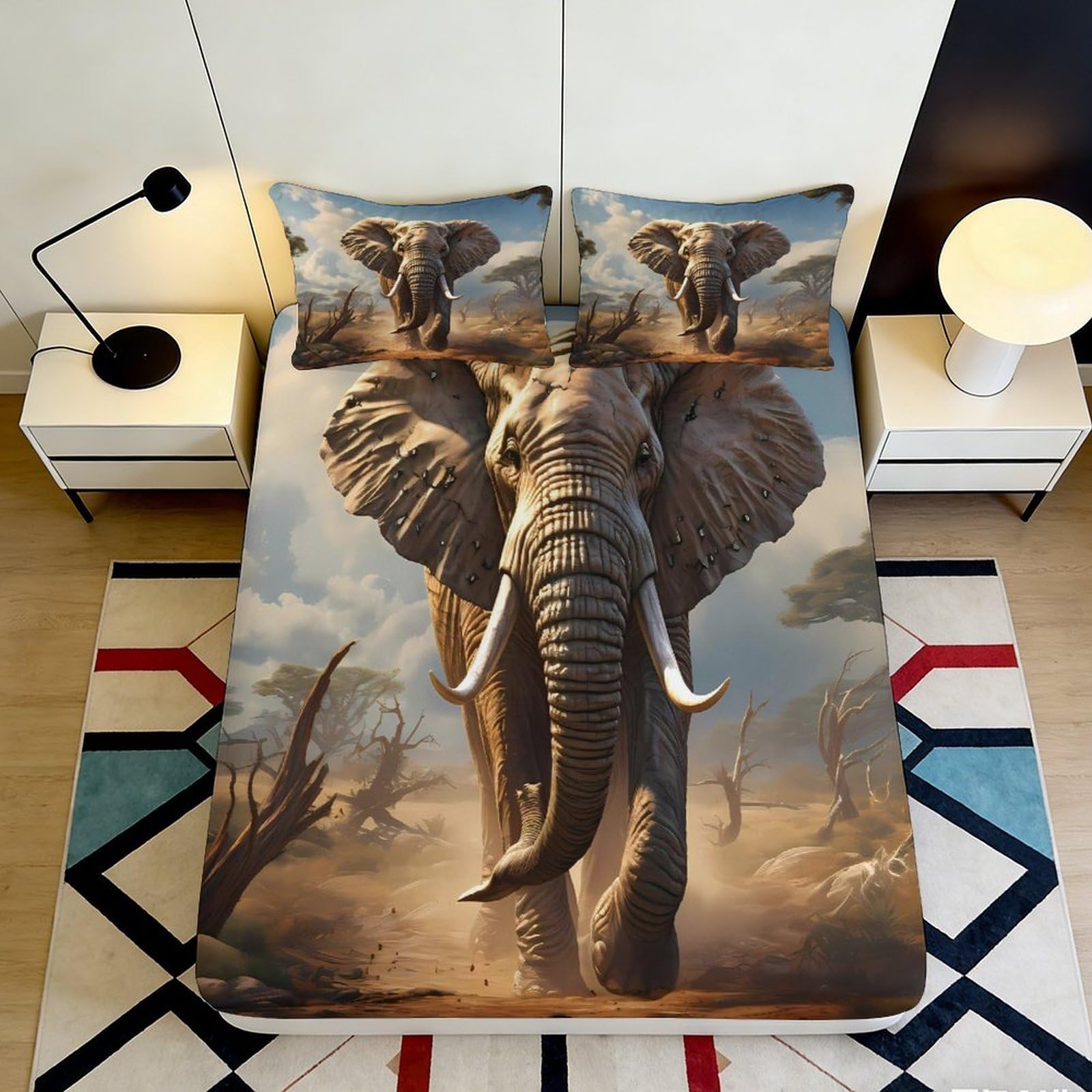 Pnayamiorkfel Style-6 3D Printed Majestic Elephant Fitted Sheet Microfiber Bedroom Decor Safari Landscape Mattress Cover For Home Guest Room 90X200x25cm